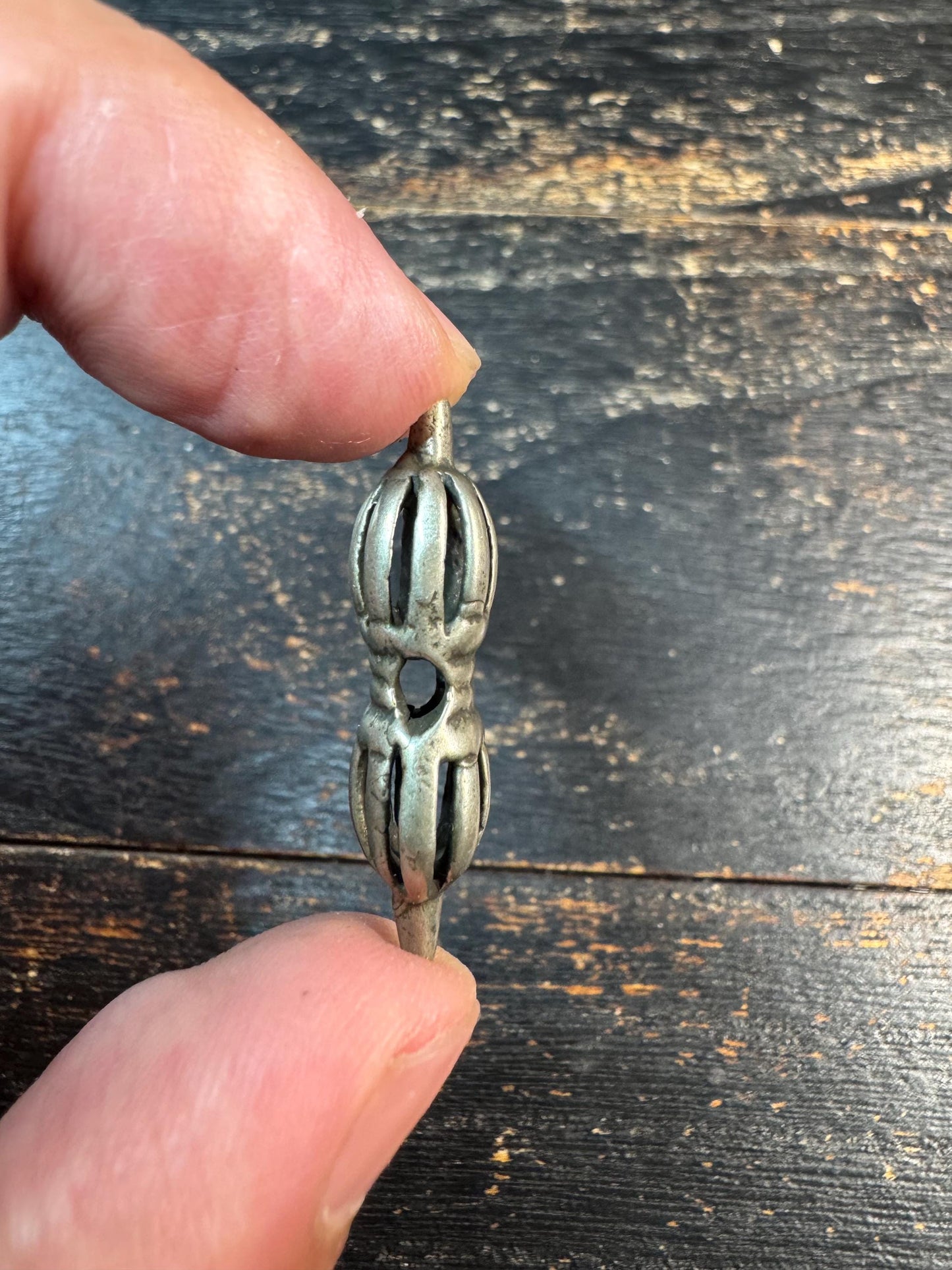 Brass Double Vajra Guru Bead • Tibetan Dorje Center Bead • Double Dorje Spacer • Himalayan Mala Making Supply • Brass Focal Bead