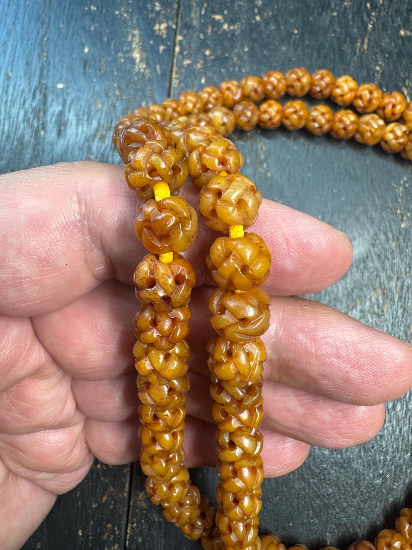 Vintage Nepal Tibetan Yak Bone 108 Mala Necklace | Hand Carved Hollow Round Prayer Beads | Himalayan Meditation Mala
