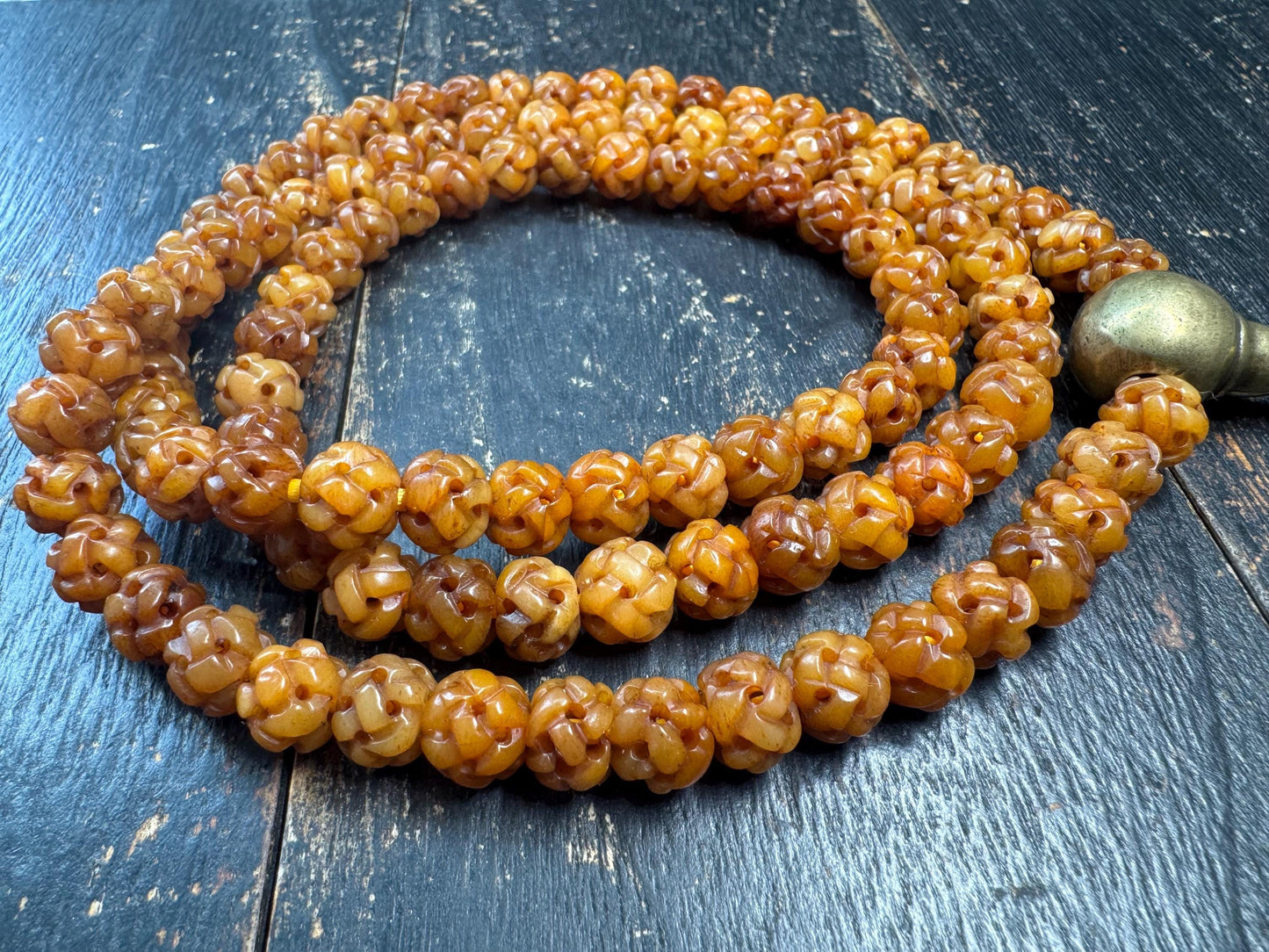 Vintage Nepal Tibetan Yak Bone 108 Mala Necklace | Hand Carved Hollow Round Prayer Beads | Himalayan Meditation Mala