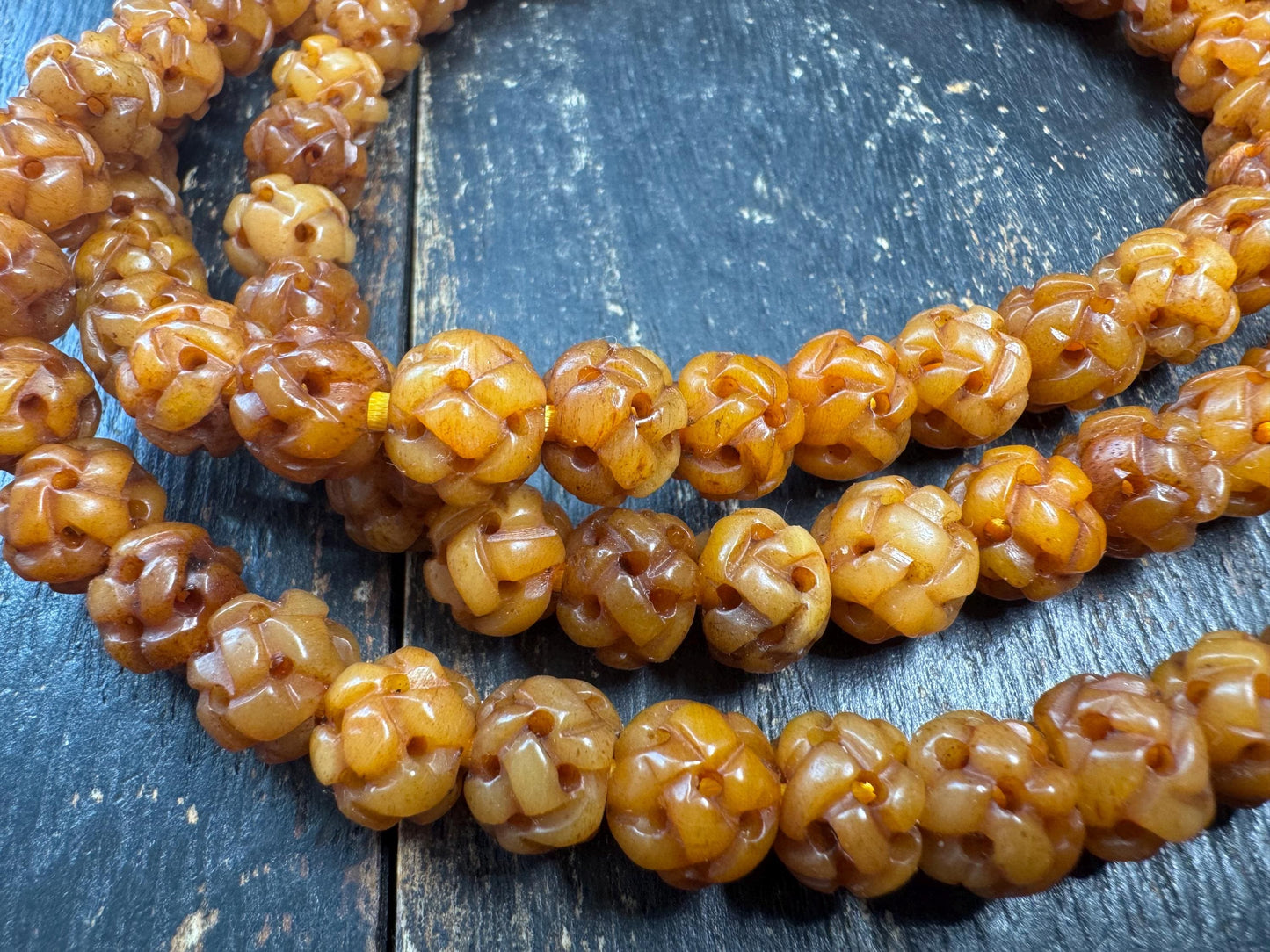 Vintage Nepal Tibetan Yak Bone 108 Mala Necklace | Hand Carved Hollow Round Prayer Beads | Himalayan Meditation Mala