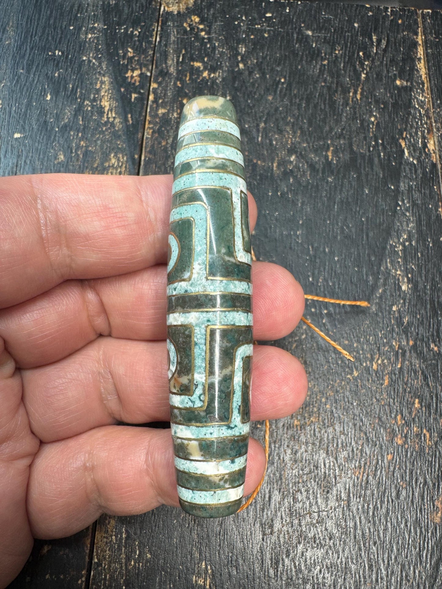 Vintage Four Eye Dzi Bead Pendant | Tibetan Agate Style Barrel Bead | Ethnic Spiritual Amulet | Statement Bead Necklace Supply