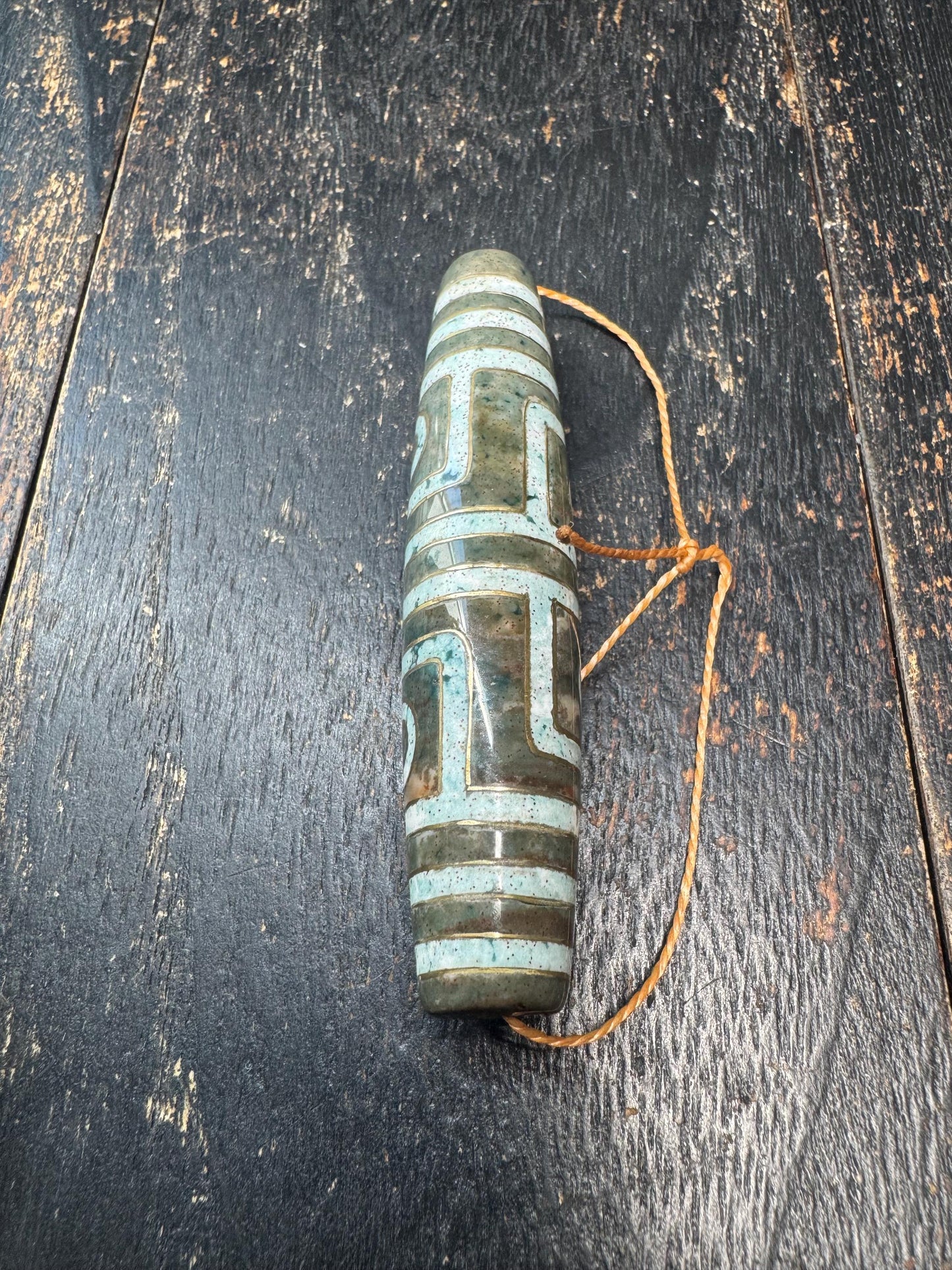 Vintage Four Eye Dzi Bead Pendant | Tibetan Agate Style Barrel Bead | Ethnic Spiritual Amulet | Statement Bead Necklace Supply