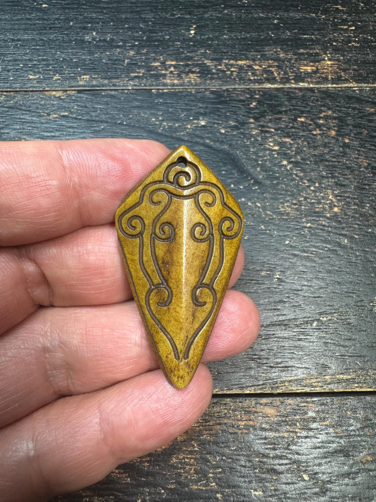 Hand-Carved Yak Bone Tribal Pendant | Himalayan Cloud Motif Amulet | Vintage Style Ethnic Necklace Charm | Boho Artisan Jewelry