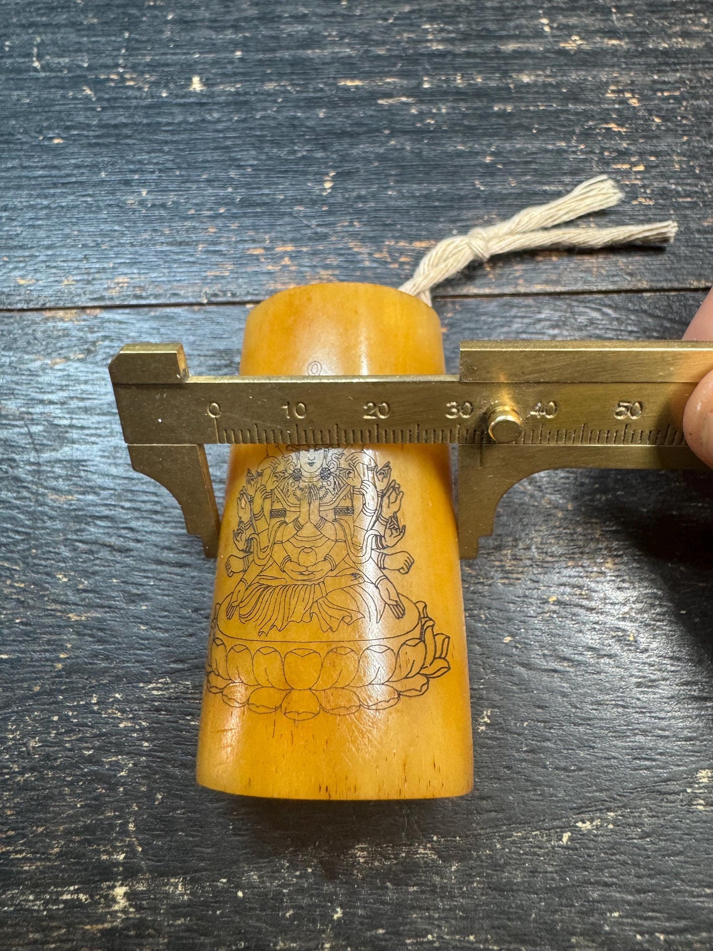 Hand-Carved Hollow Yak Bone Pendant | Thousand Arm Goddess Engraving | Himalayan Amulet Necklace | Tribal Buddhist Style Charm
