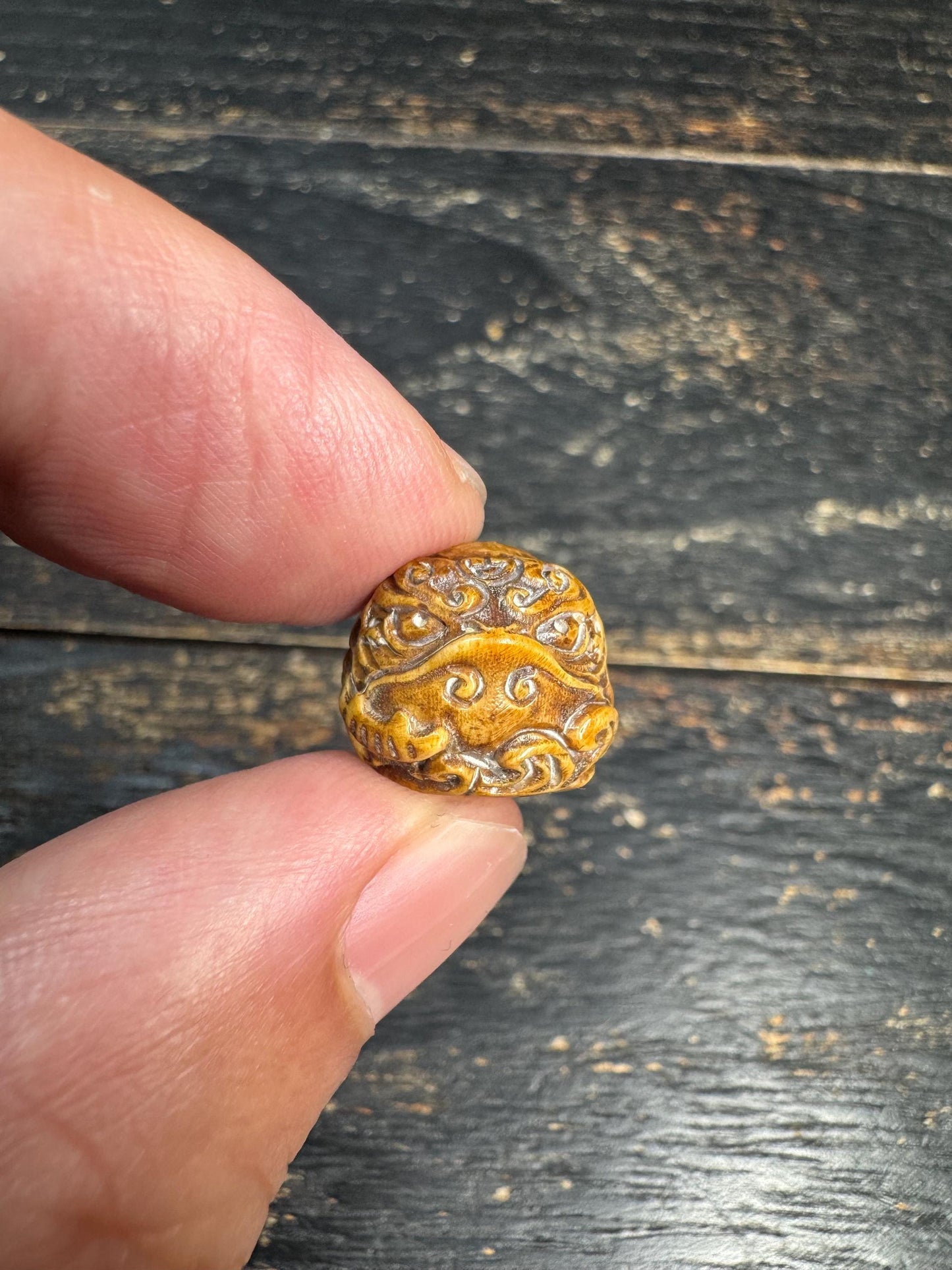 Vintage Yak Bone Three-Legged Toad Guru Bead | Hand-Carved Fortune Frog Mala Bead | Himalayan Style Carved Bone Spacer Bead