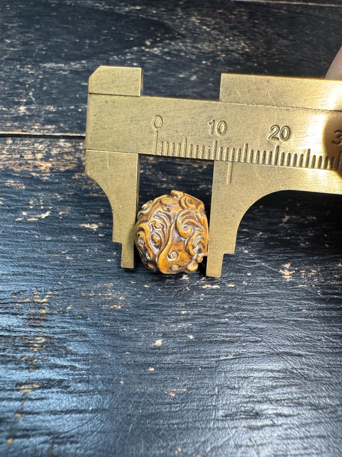 Vintage Yak Bone Three-Legged Toad Guru Bead | Hand-Carved Fortune Frog Mala Bead | Himalayan Style Carved Bone Spacer Bead