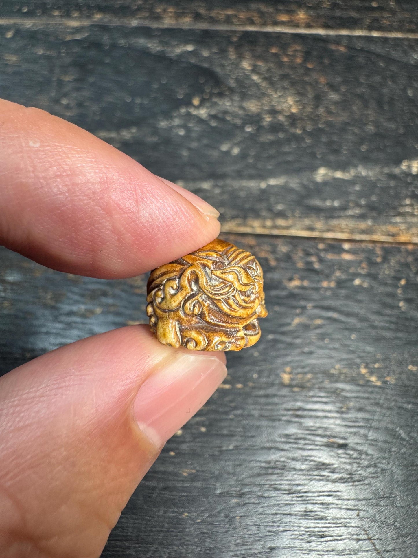 Vintage Yak Bone Pixiu Guru Bead | Hand-Carved Mythical Beast Mala Bead | Himalayan Style Protective Fortune Charm Bead