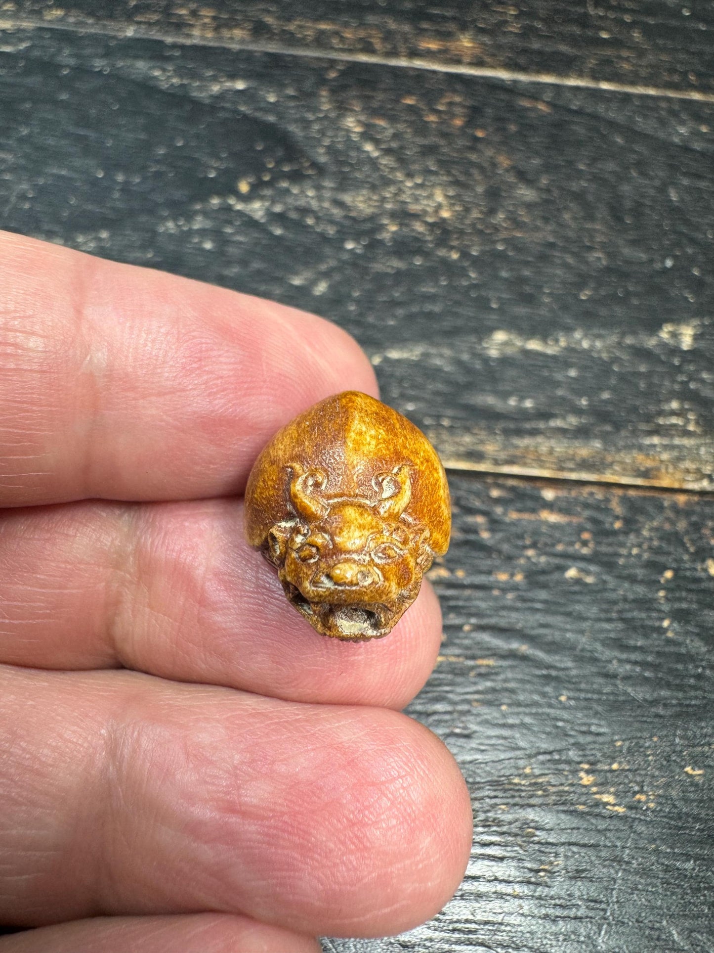 Vintage Yak Bone Bixi Dragon Turtle Bead | Hand-Carved Mythical Creature Guru Bead | Himalayan Style Protective Mala Spacer
