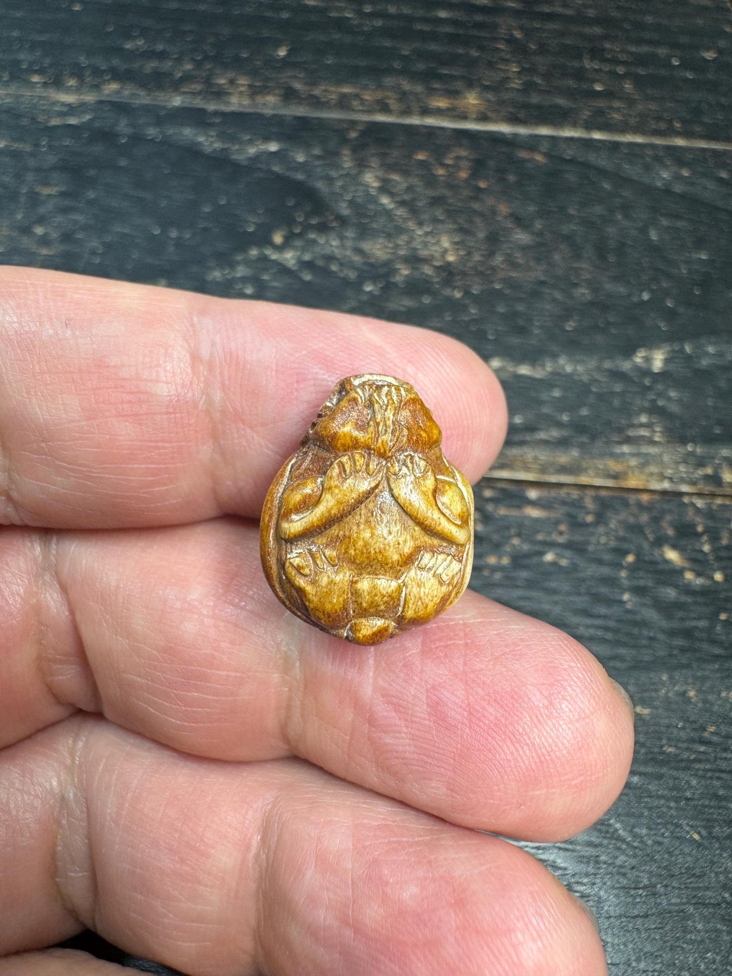 Vintage Yak Bone Bixi Dragon Turtle Bead | Hand-Carved Mythical Creature Guru Bead | Himalayan Style Protective Mala Spacer