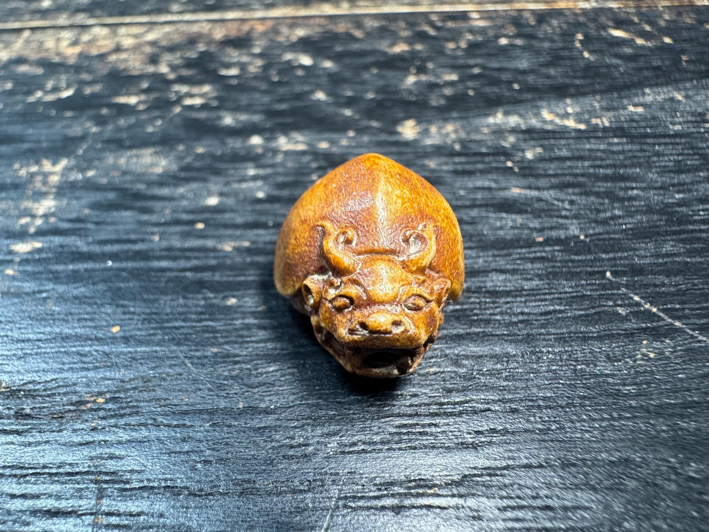 Vintage Yak Bone Bixi Dragon Turtle Bead | Hand-Carved Mythical Creature Guru Bead | Himalayan Style Protective Mala Spacer
