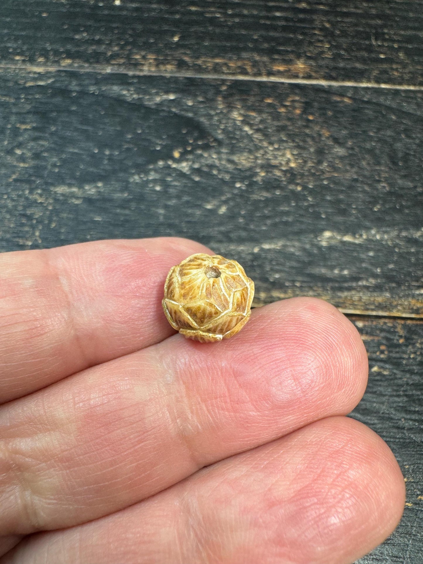 Hand-Carved Lotus Yak Bone Bead | Vintage Style Lotus Guru Bead | Himalayan Floral Spacer Bead for Mala Jewelry Making