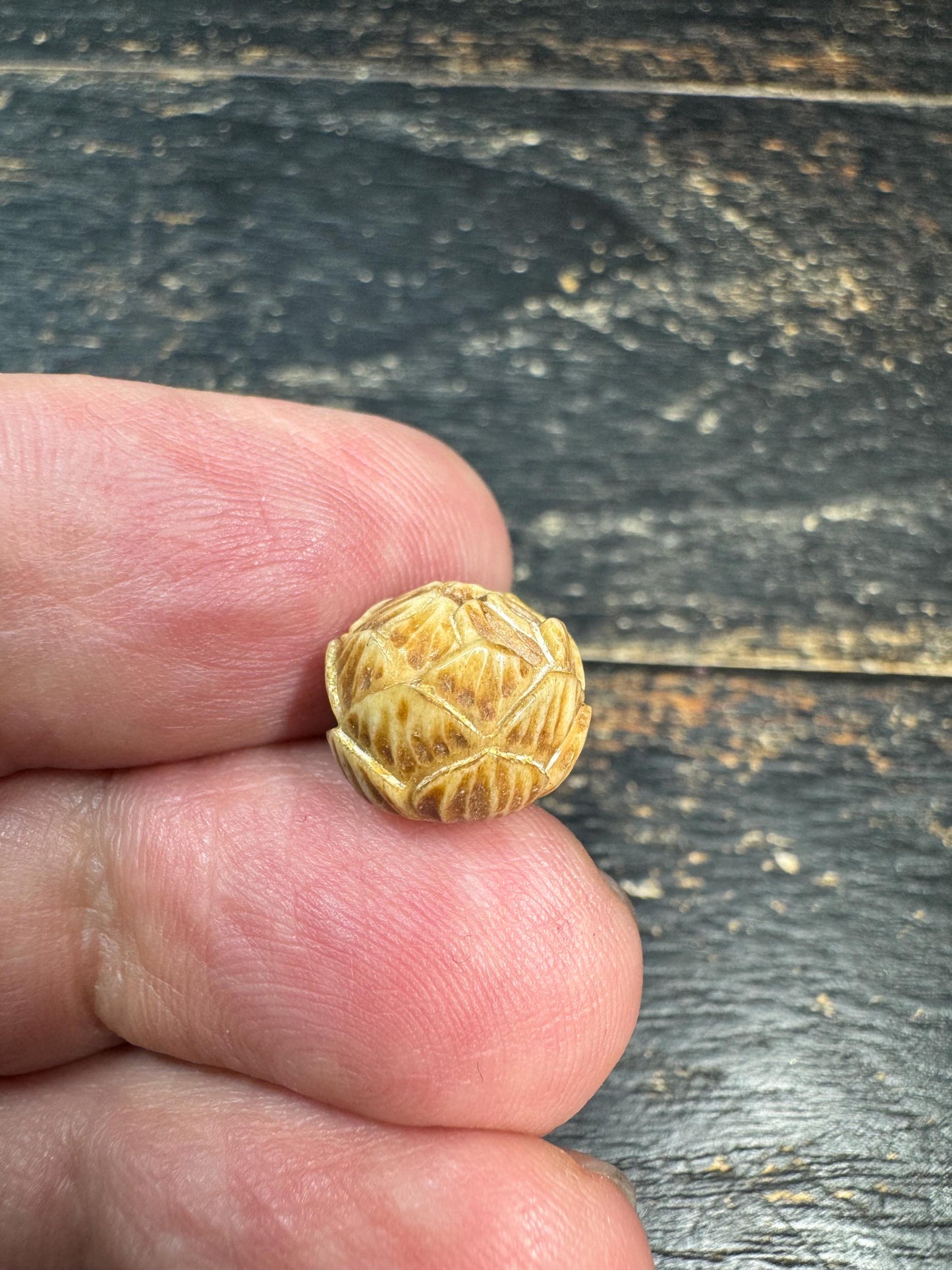 Hand-Carved Lotus Yak Bone Bead | Vintage Style Lotus Guru Bead | Himalayan Floral Spacer Bead for Mala Jewelry Making