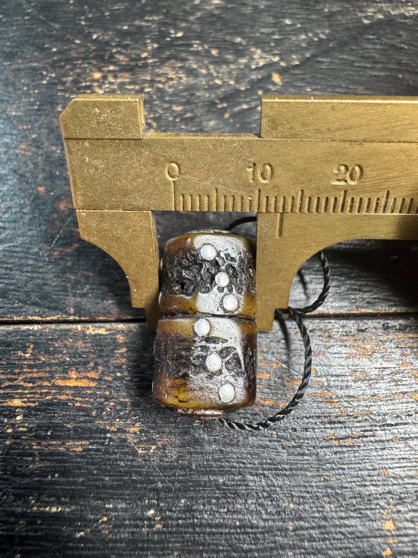 Vintage Tibetan Yak Bone Bead with Metal Inlay – Handcrafted Buddhist Amulet Component