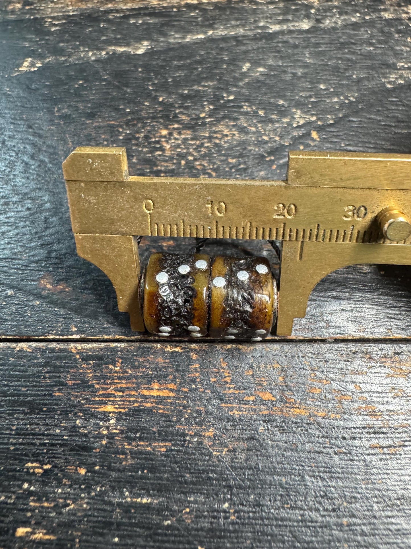 Vintage Tibetan Yak Bone Bead with Metal Inlay – Handcrafted Buddhist Amulet Component