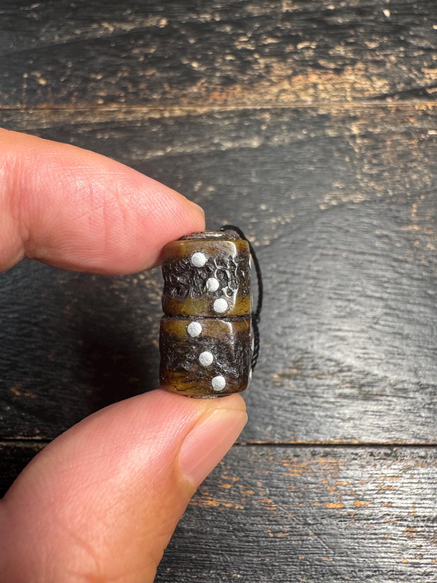 Vintage Tibetan Yak Bone Bead with Metal Inlay – Handcrafted Buddhist Amulet Component