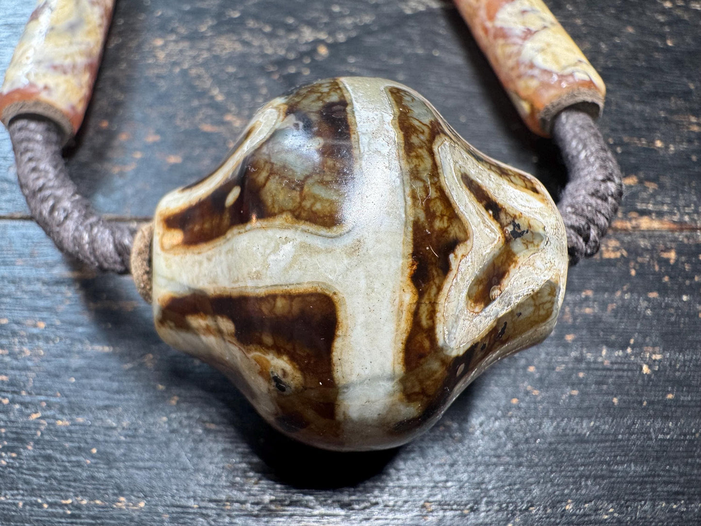 Lotus Dzi Necklace • Tibetan Style Lotus Dzi Pendant Necklace • Hand-Knotted Himalayan Agate Jewelry • Adjustable Spiritual Necklace