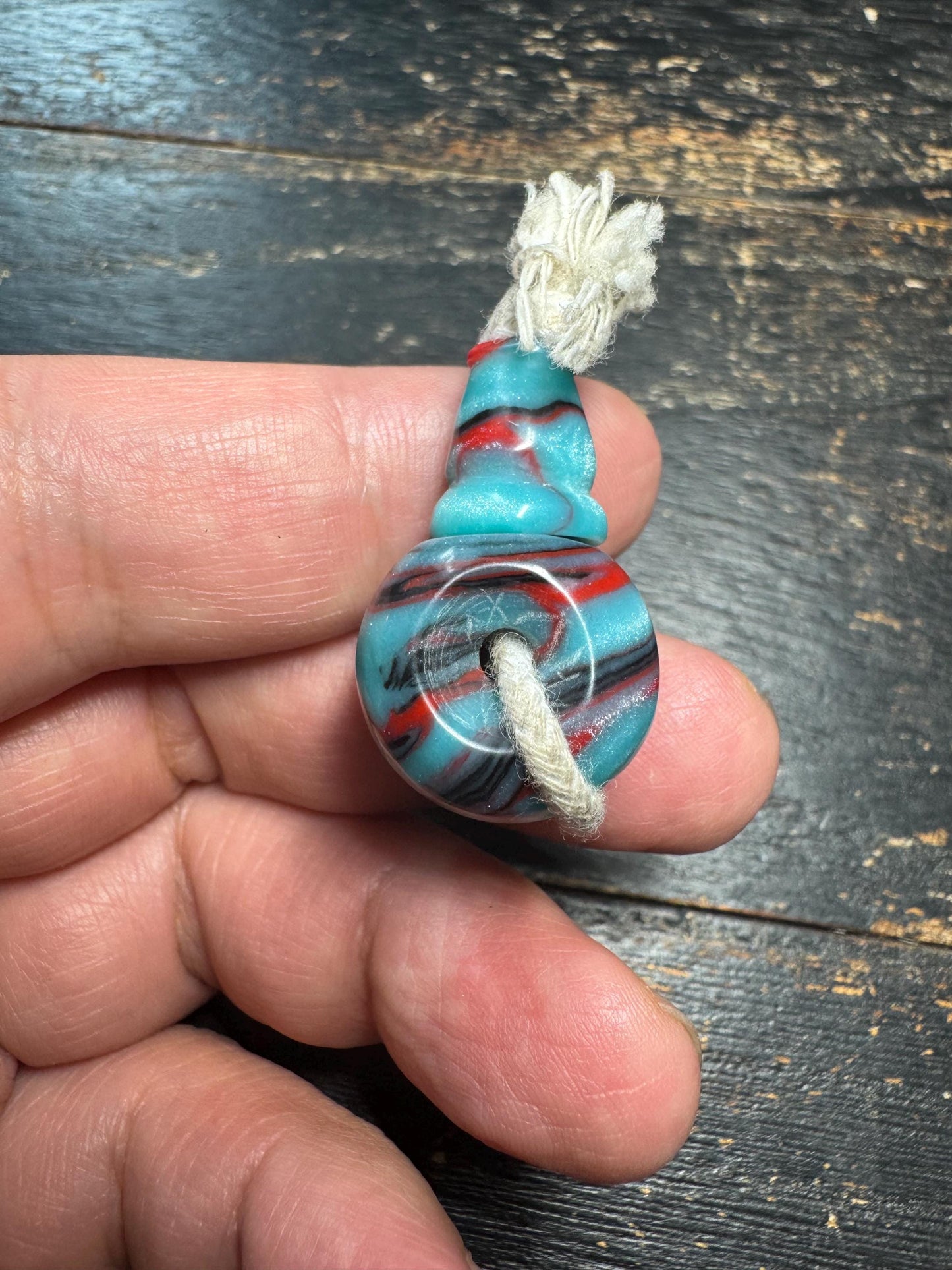 Vintage Resin Guru Bead • Tibetan Style Three-Hole Guru Bead • Swirled Turquoise Red Black Resin Pendant Bead • Mala Making Supply