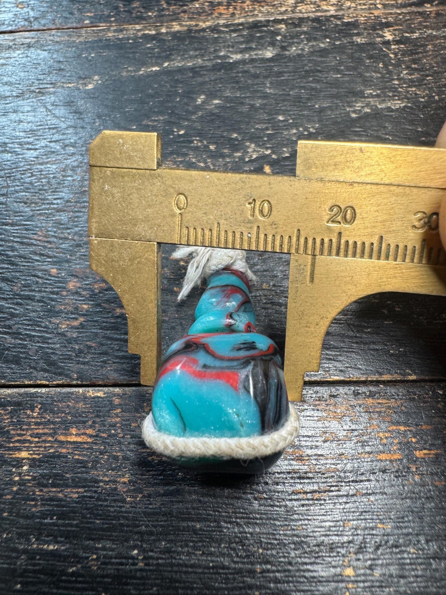 Vintage Resin Guru Bead • Tibetan Style Three-Hole Guru Bead • Swirled Turquoise Red Black Resin Pendant Bead • Mala Making Supply