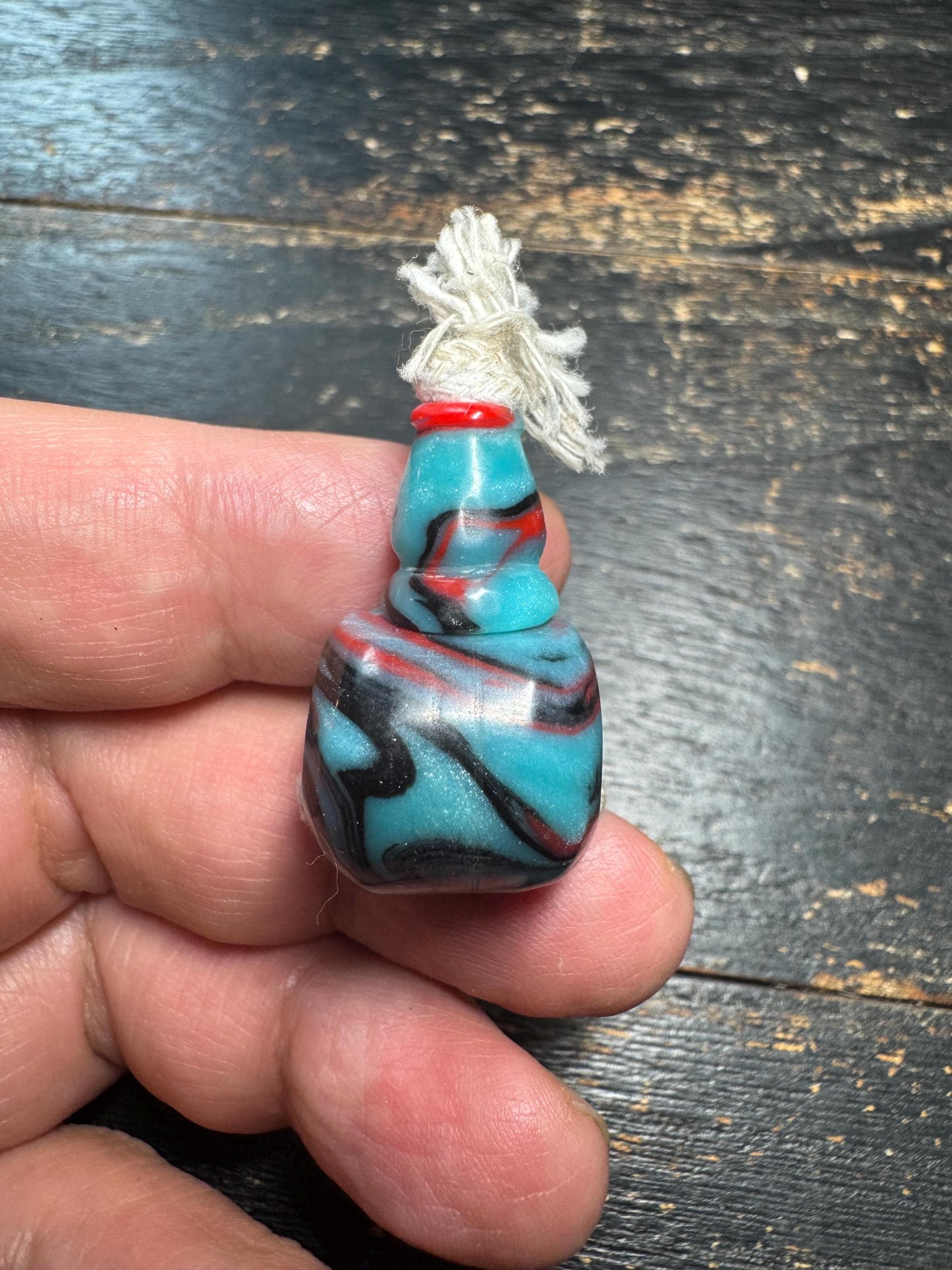 Vintage Resin Guru Bead • Tibetan Style Three-Hole Guru Bead • Swirled Turquoise Red Black Resin Pendant Bead • Mala Making Supply