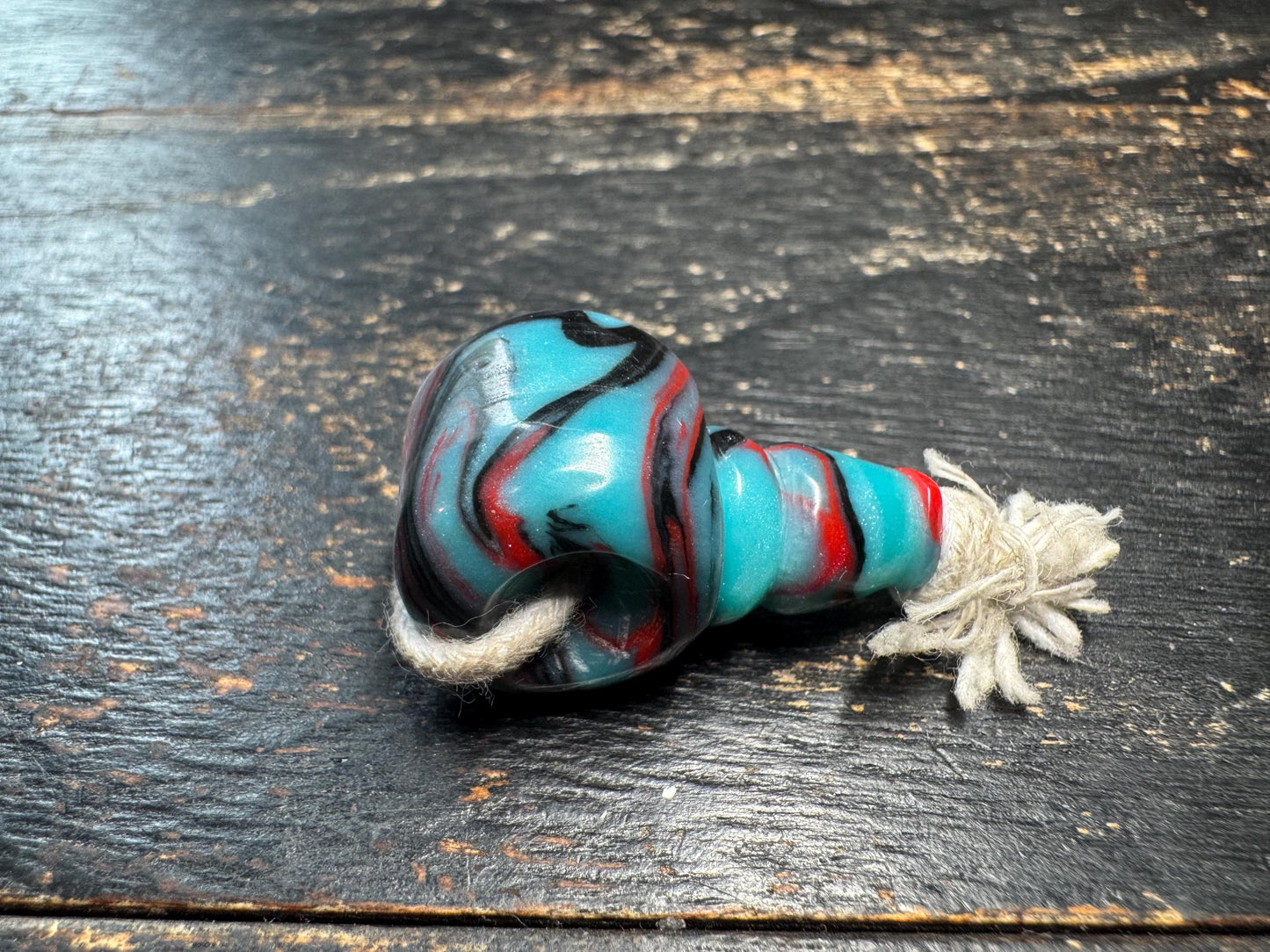 Vintage Resin Guru Bead • Tibetan Style Three-Hole Guru Bead • Swirled Turquoise Red Black Resin Pendant Bead • Mala Making Supply