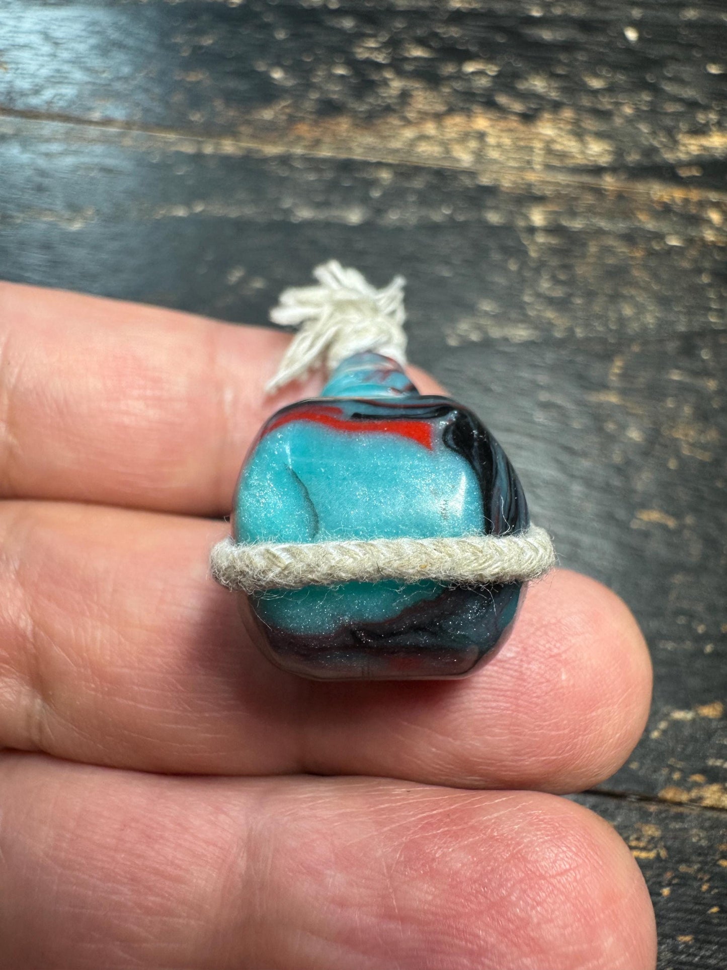 Vintage Resin Guru Bead • Tibetan Style Three-Hole Guru Bead • Swirled Turquoise Red Black Resin Pendant Bead • Mala Making Supply
