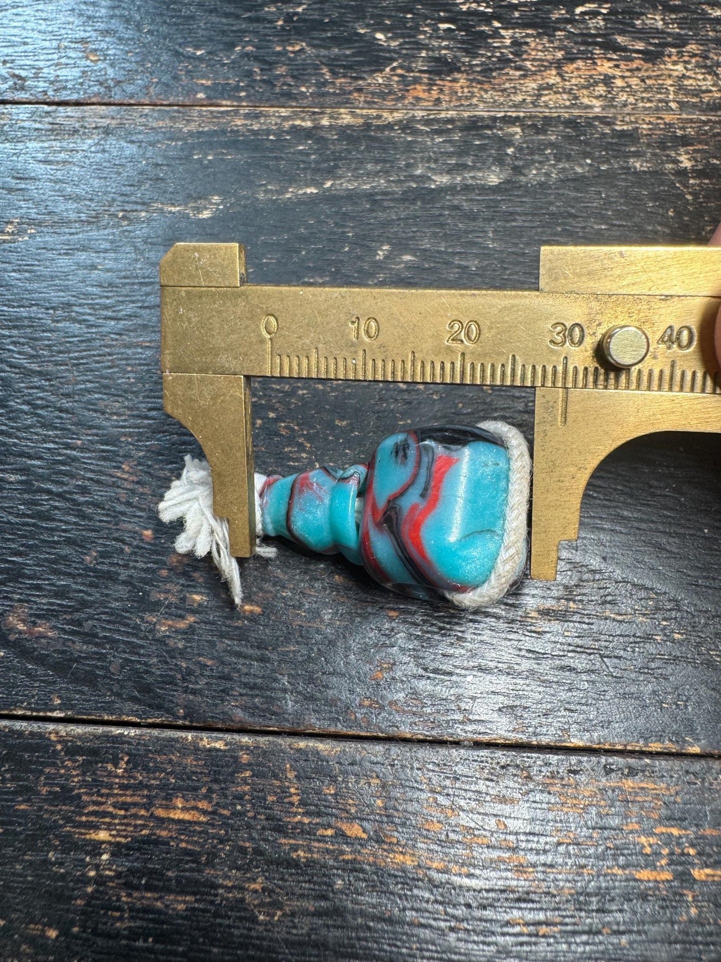 Vintage Resin Guru Bead • Tibetan Style Three-Hole Guru Bead • Swirled Turquoise Red Black Resin Pendant Bead • Mala Making Supply