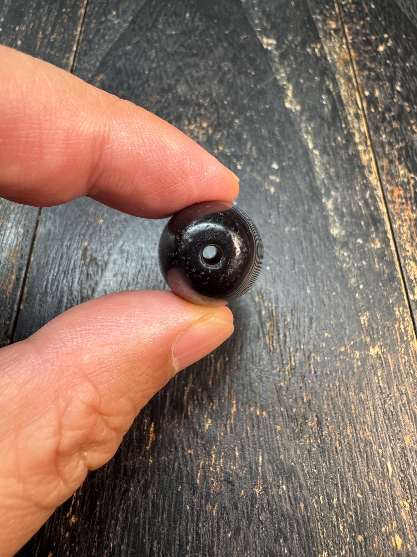 Vintage Black Banded Agate Dzi Style Bead Pendant, Eye Pattern Agate Guru Bead, Himalayan Tribal Jewelry Supply, Old Stripe Agate Barrel Bea
