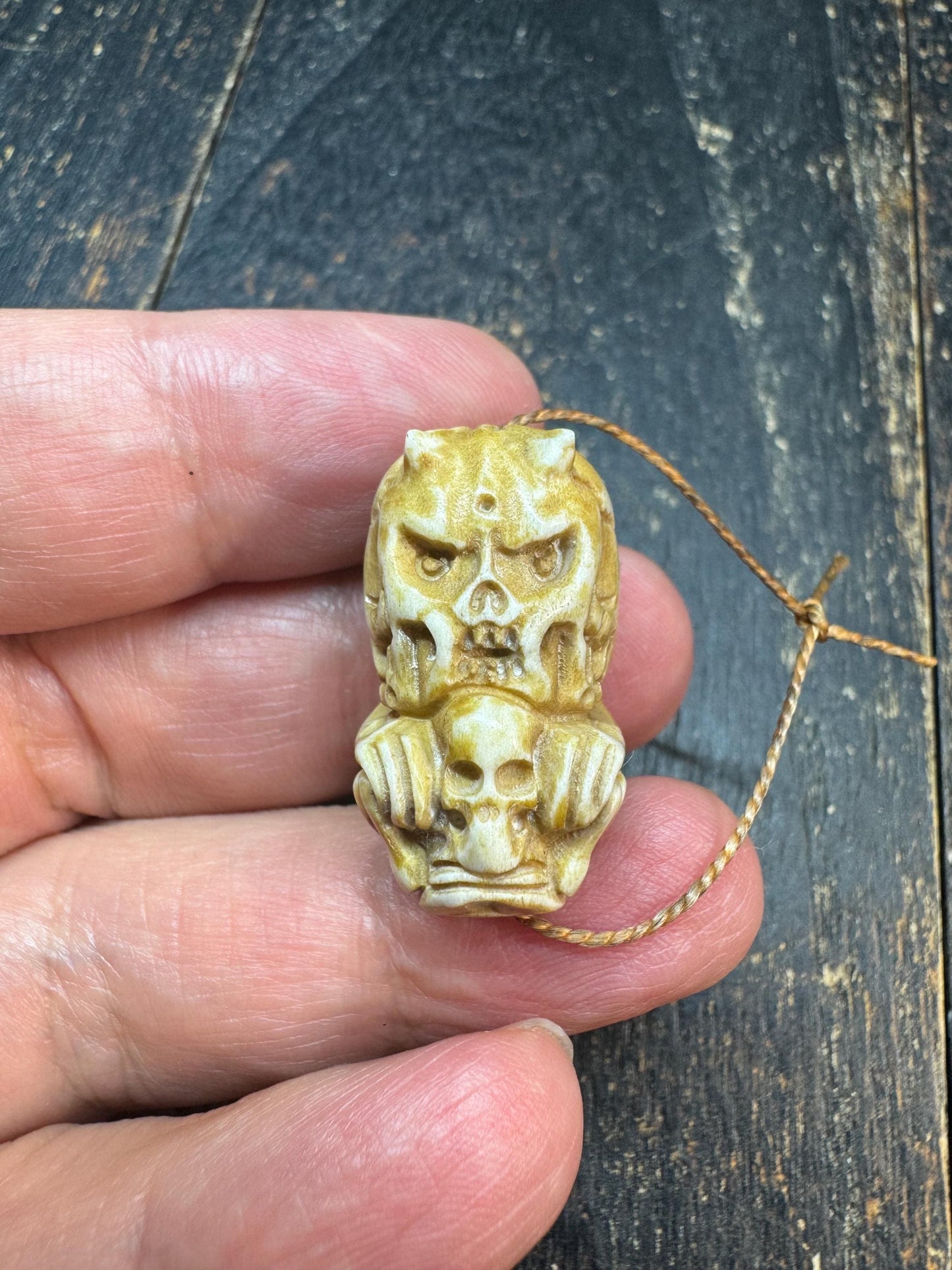 Vintage Deer Antler Citipati Skull Bead Pendant, Hand Carved Tibetan Chitipati Skeleton Amulet, Gothic Mala Guru Bead, Himalayan Bone Style