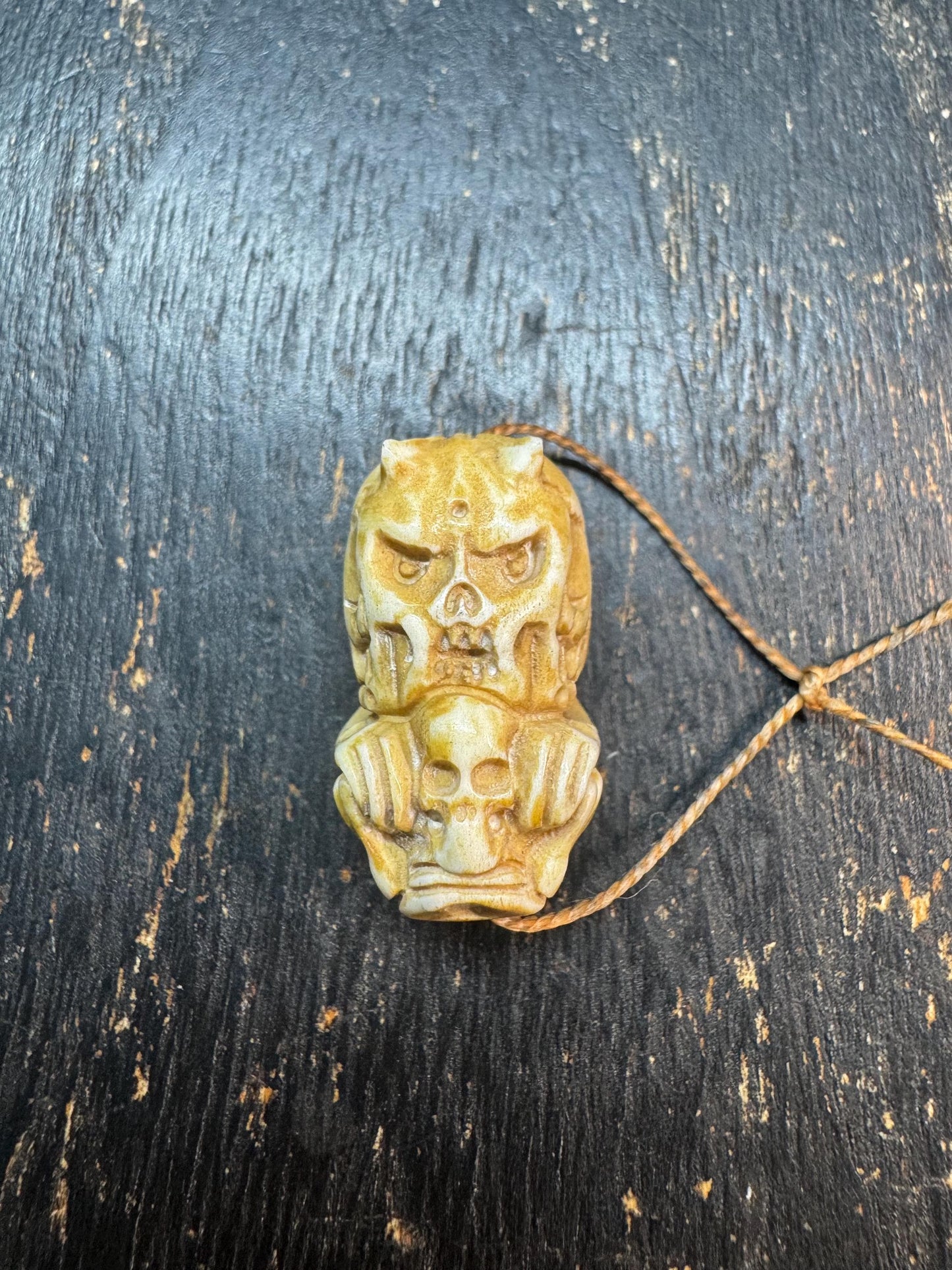 Vintage Deer Antler Citipati Skull Bead Pendant, Hand Carved Tibetan Chitipati Skeleton Amulet, Gothic Mala Guru Bead, Himalayan Bone Style