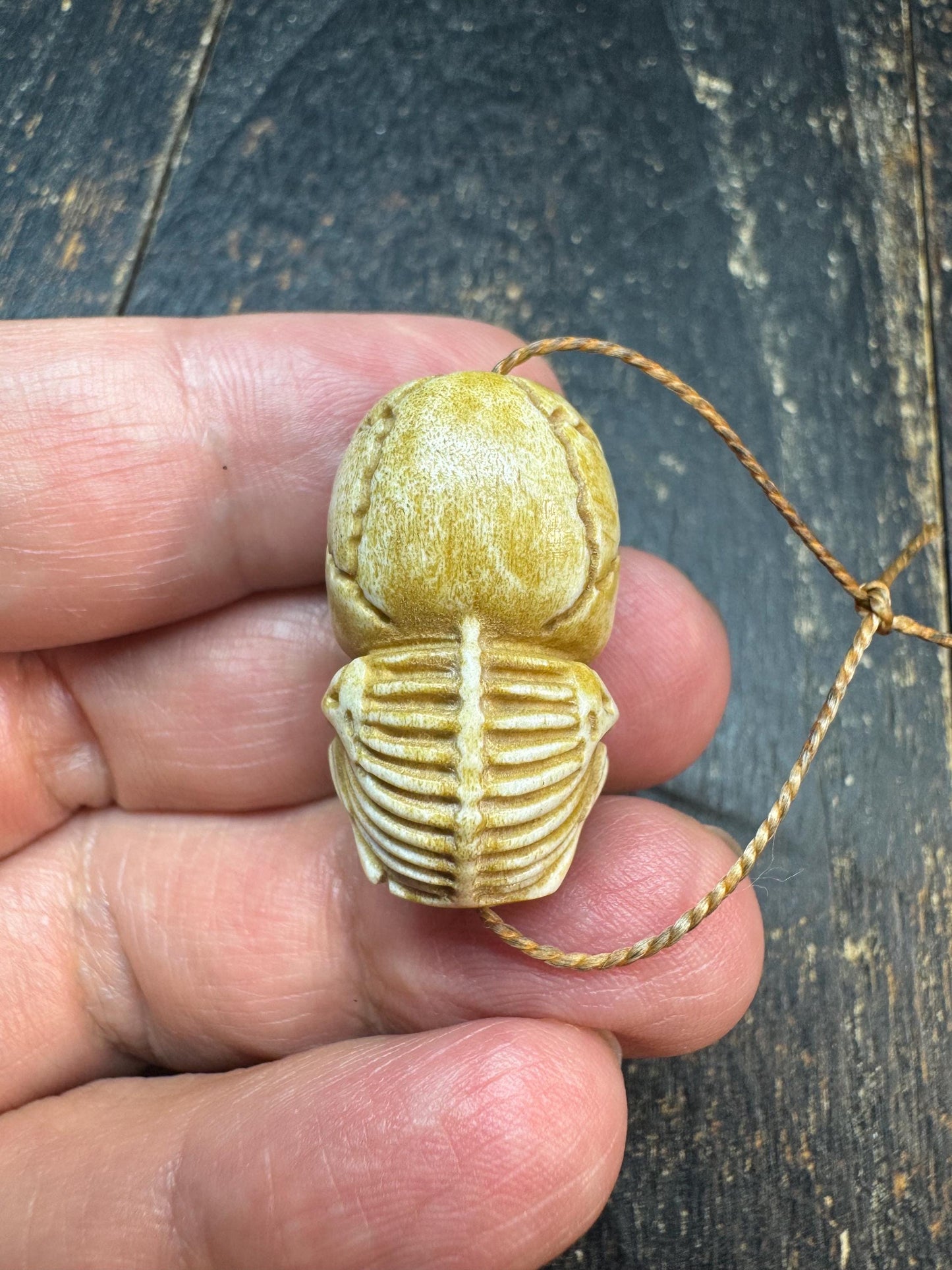 Vintage Deer Antler Citipati Skull Bead Pendant, Hand Carved Tibetan Chitipati Skeleton Amulet, Gothic Mala Guru Bead, Himalayan Bone Style