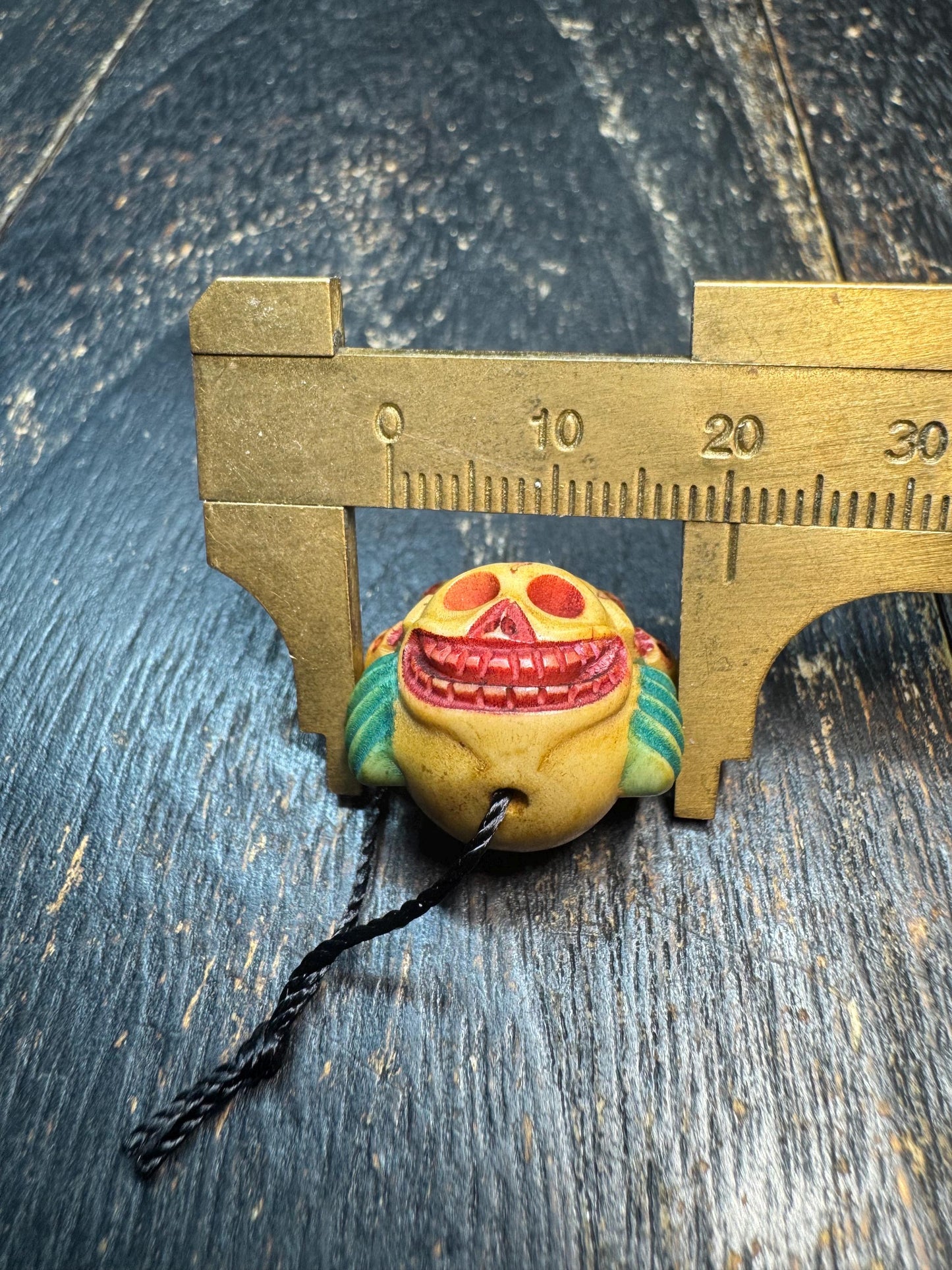 Hand Carved Skull Crown Face Bead Pendant, Deer Antler Tibetan Style Mask Charm, Color Accented Mala Guru Bead, Himalayan Gothic Amulet