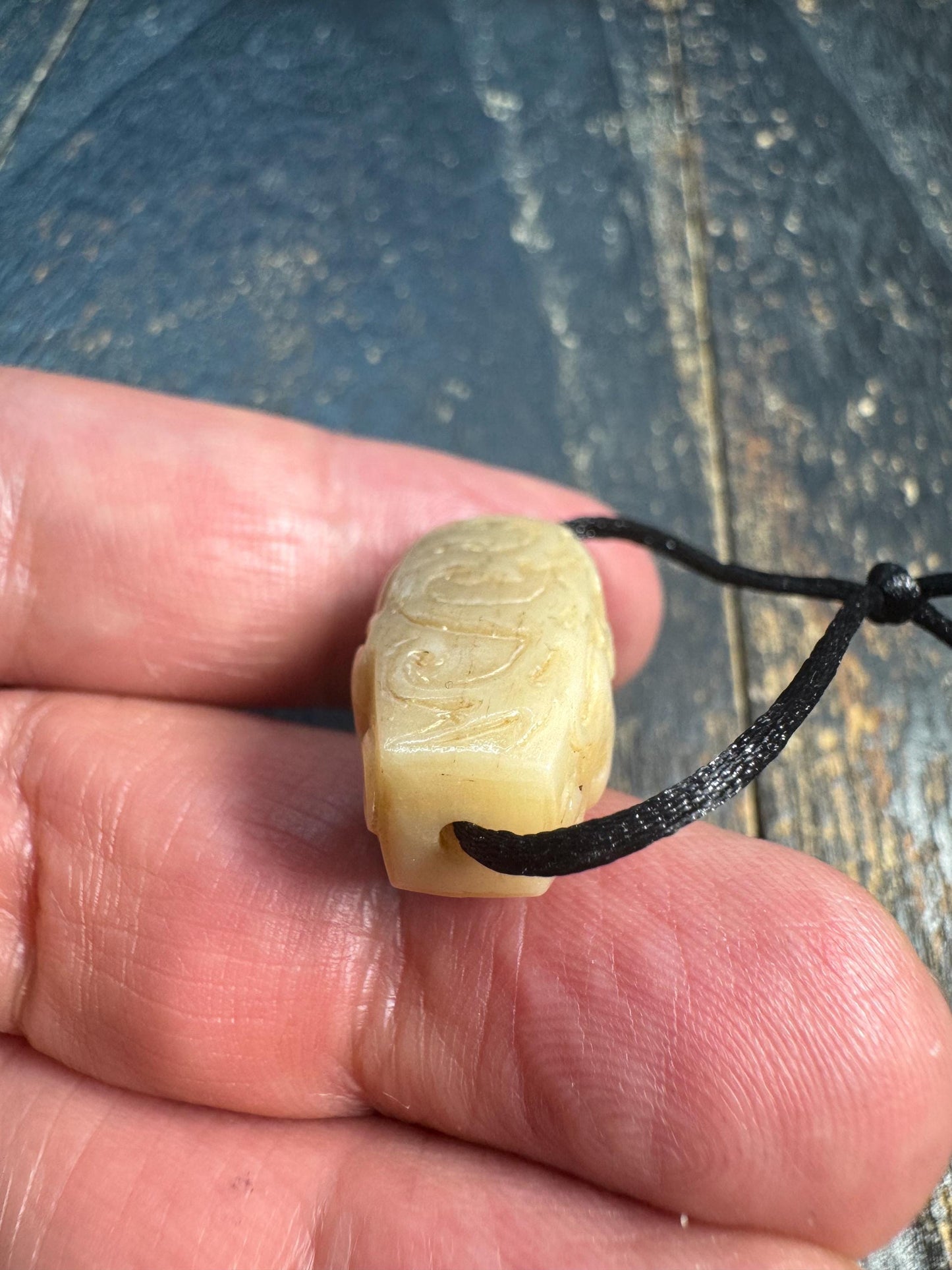 Hand Carved Yak Bone Dragon Cloud Bead, Tibetan Style Coiled Dragon Scroll Barrel Bead, Mala Spacer or Pendant