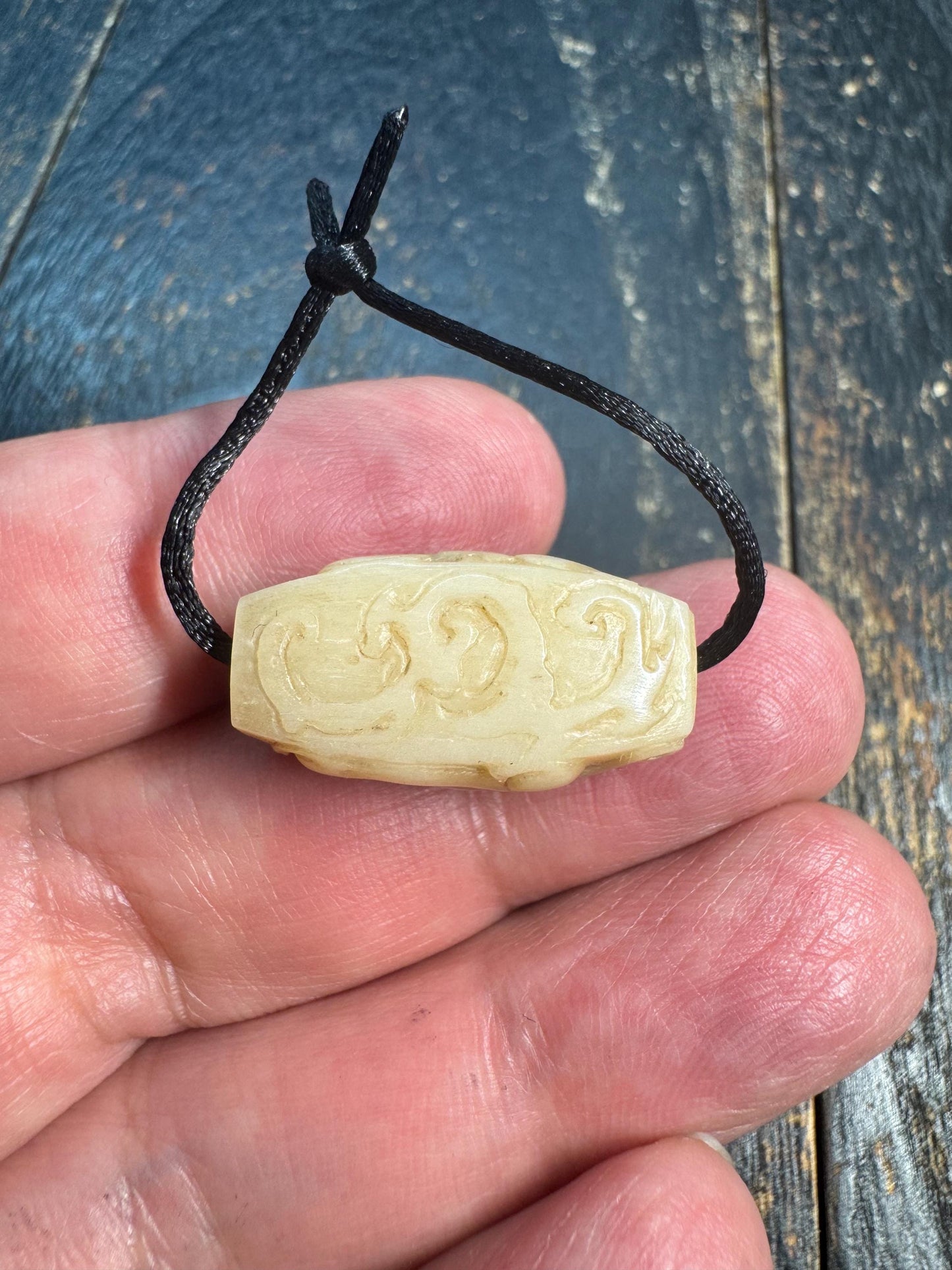 Hand Carved Yak Bone Dragon Cloud Bead, Tibetan Style Coiled Dragon Scroll Barrel Bead, Mala Spacer or Pendant