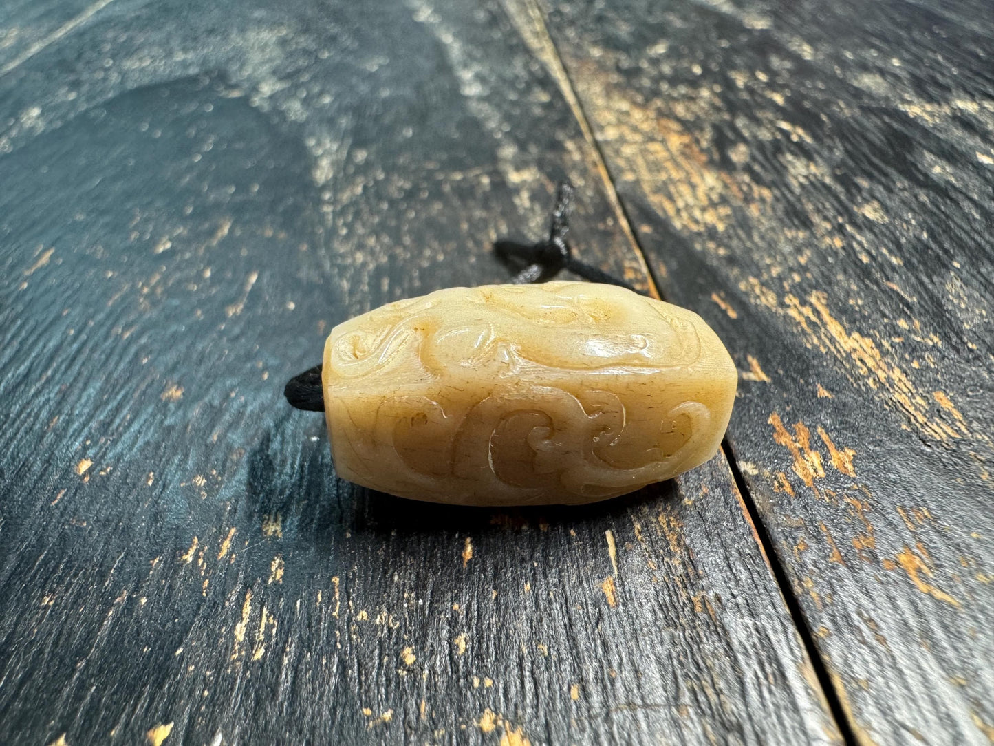 Hand Carved Yak Bone Dragon Cloud Bead, Tibetan Style Coiled Dragon Scroll Barrel Bead, Mala Spacer or Pendant