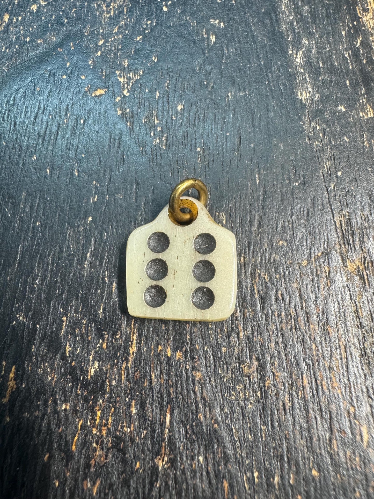 Vintage Yak Bone Six Dot Pendant Charm, Tibetan Style Bone Amulet, Minimalist Tribal Talisman Pendant, Handmade Mala Jewelry Component