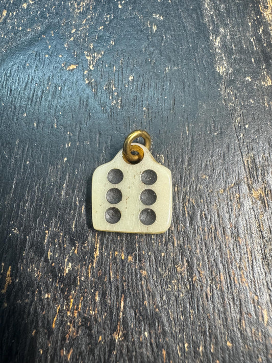 Vintage Yak Bone Six Dot Pendant Charm, Tibetan Style Bone Amulet, Minimalist Tribal Talisman Pendant, Handmade Mala Jewelry Component
