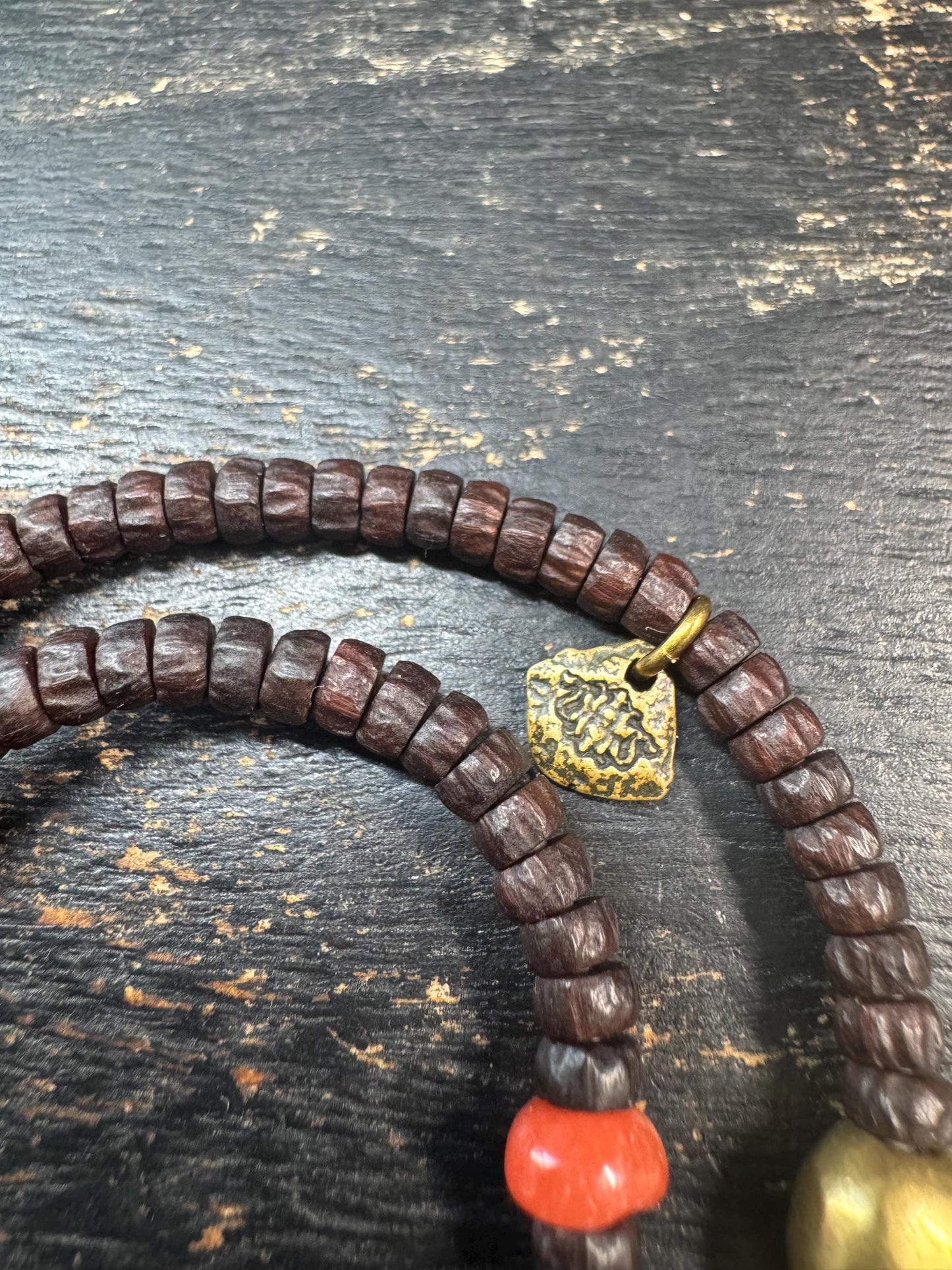 Vintage 108 Mini Hundred-Eyed Bodhi Seed Mala Necklace • Nanhong Agate Accent Beads • Tibetan Buddhist Prayer Beads • Meditation Mala • 12 I