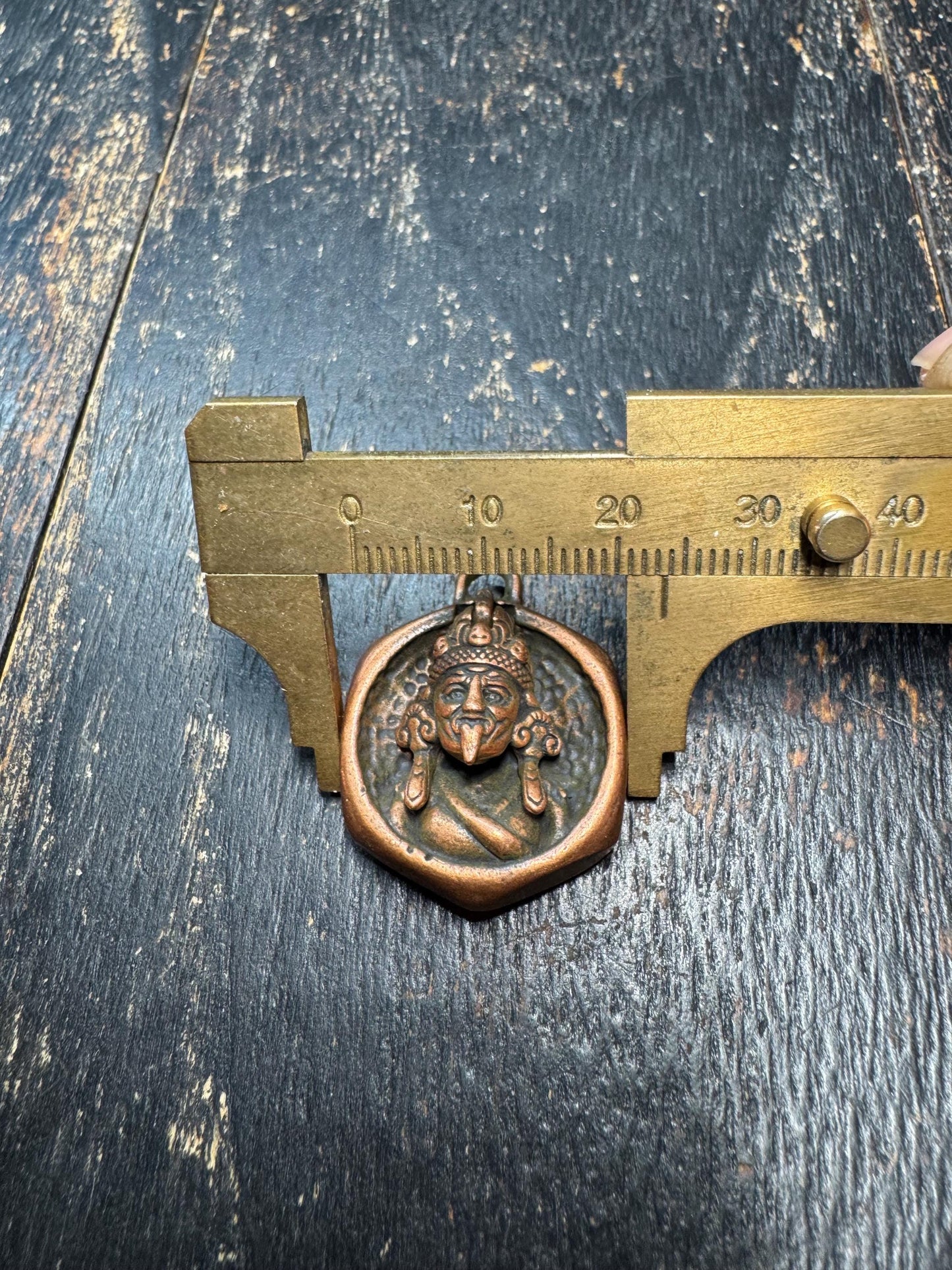 Vintage Brass Himalayan Protector Pendant – Dual-Sided Buddhist Amulet, Mahakala-Inspired Ritual Jewelry, Tibetan Brass Talisman