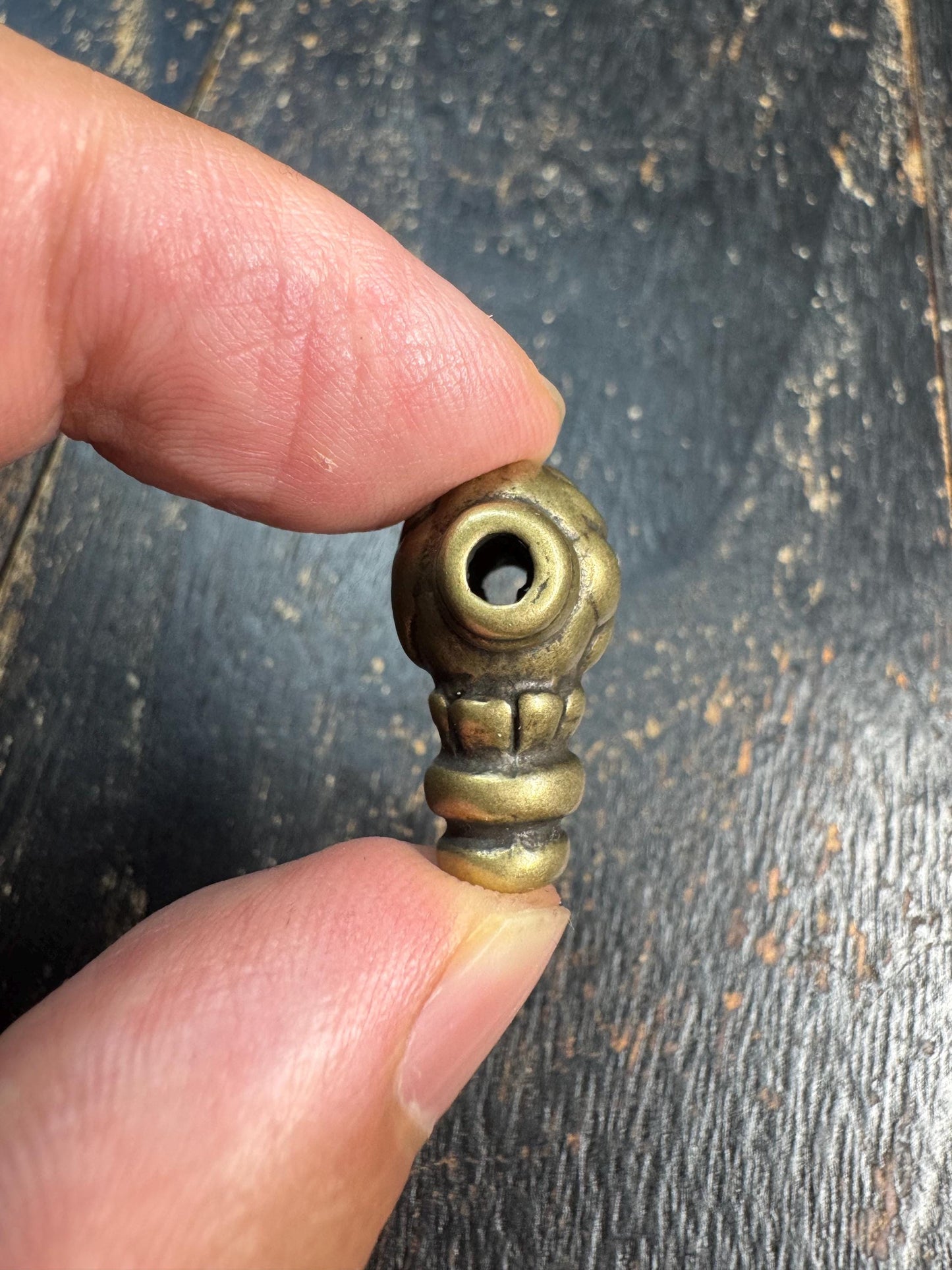 Vintage Brass Conch Guru Bead • Tibetan Mala Center Bead • Three Hole Guru Bead • Hand Cast Brass Spacer • Buddhist Prayer Bead Supply