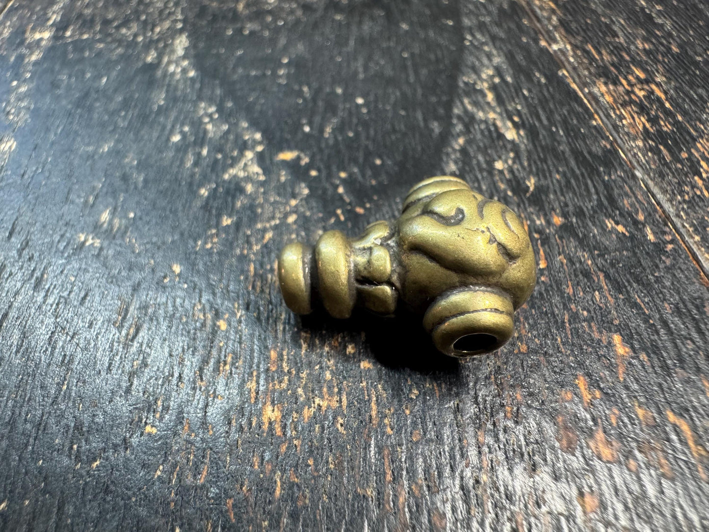 Vintage Brass Conch Guru Bead • Tibetan Mala Center Bead • Three Hole Guru Bead • Hand Cast Brass Spacer • Buddhist Prayer Bead Supply