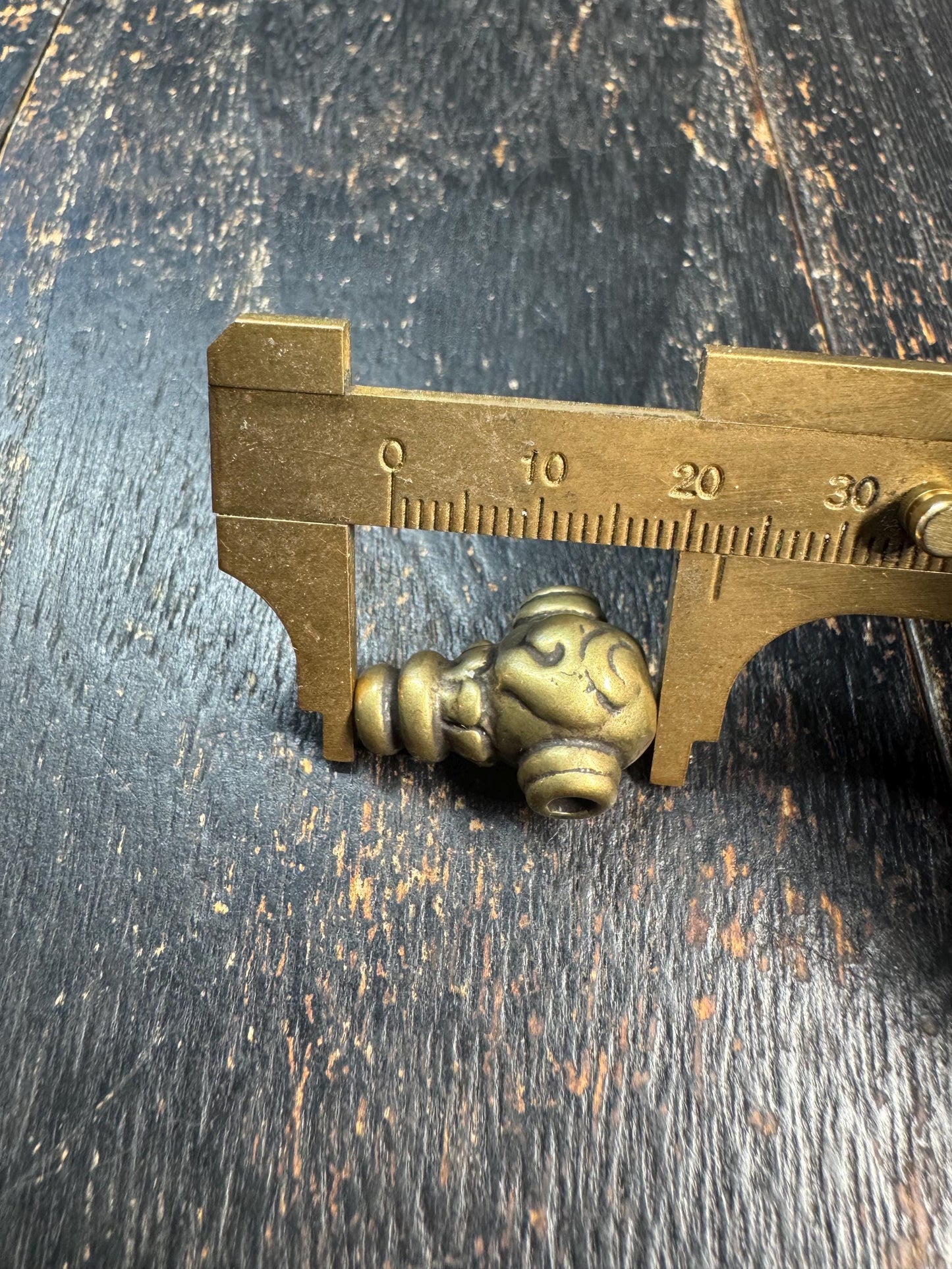 Vintage Brass Conch Guru Bead • Tibetan Mala Center Bead • Three Hole Guru Bead • Hand Cast Brass Spacer • Buddhist Prayer Bead Supply