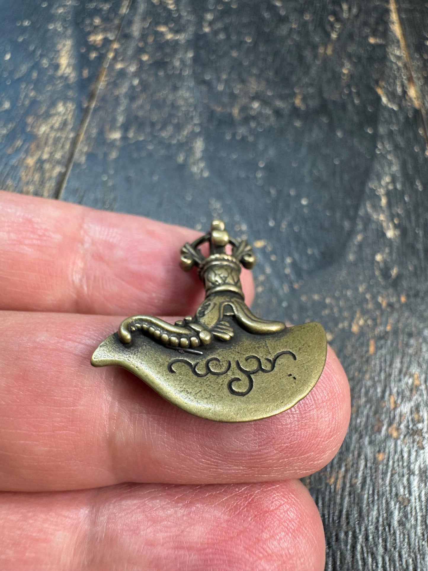 Vintage Brass Kartika Pendant • Tibetan Vajra Chopper Amulet • Curved Ritual Knife Charm • Buddhist Tantric Symbol • Himalayan Brass Pendant