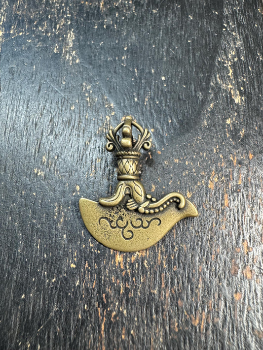 Vintage Brass Kartika Pendant • Tibetan Vajra Chopper Amulet • Curved Ritual Knife Charm • Buddhist Tantric Symbol • Himalayan Brass Pendant