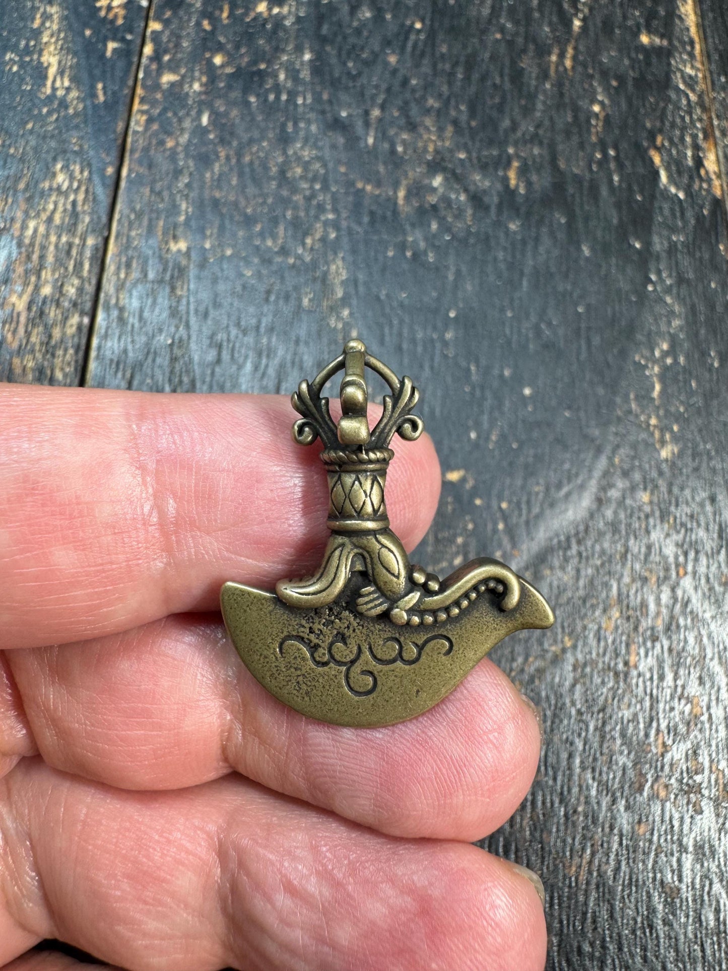Vintage Brass Kartika Pendant • Tibetan Vajra Chopper Amulet • Curved Ritual Knife Charm • Buddhist Tantric Symbol • Himalayan Brass Pendant