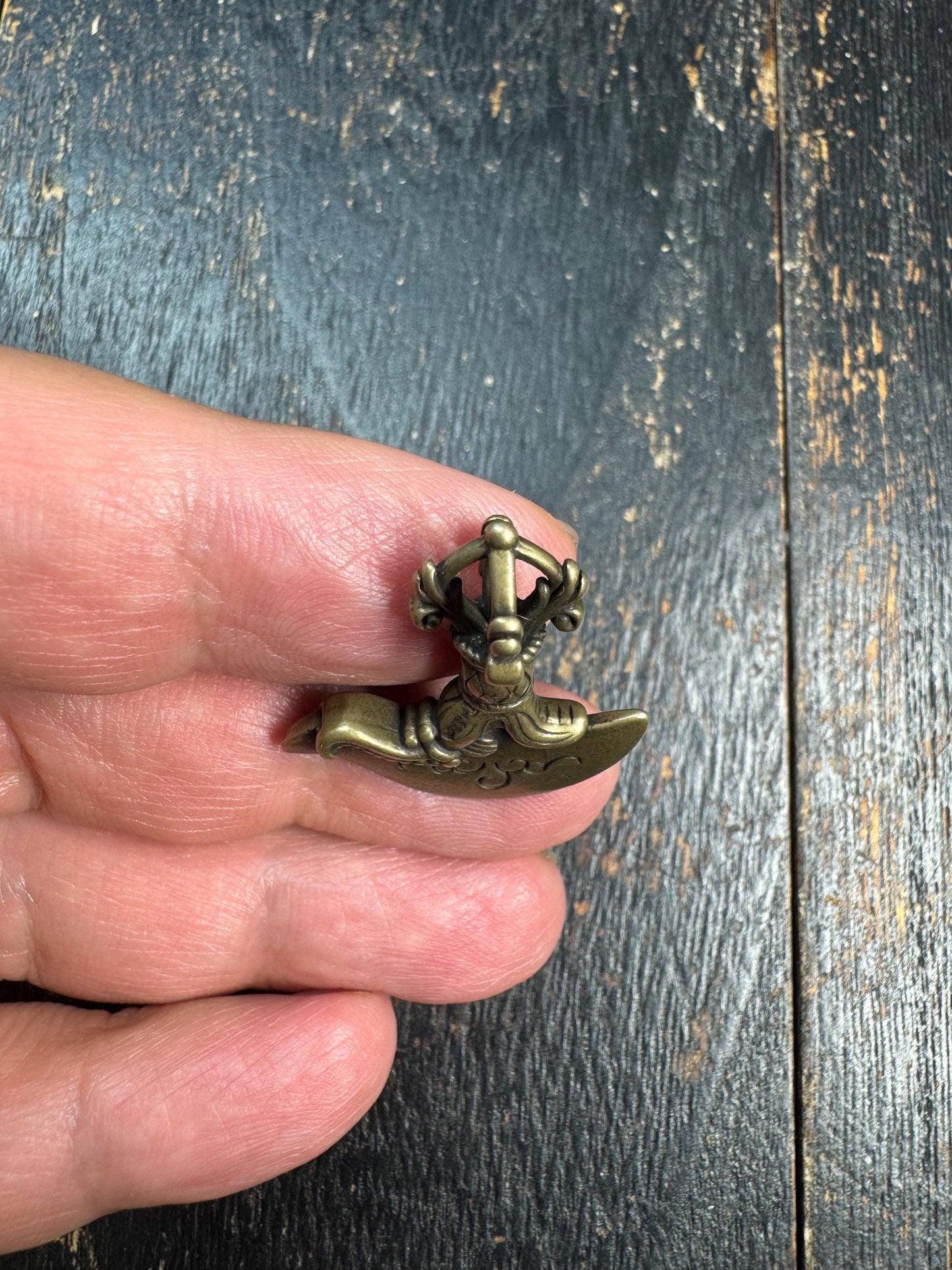 Vintage Brass Kartika Pendant • Tibetan Vajra Chopper Amulet • Curved Ritual Knife Charm • Buddhist Tantric Symbol • Himalayan Brass Pendant