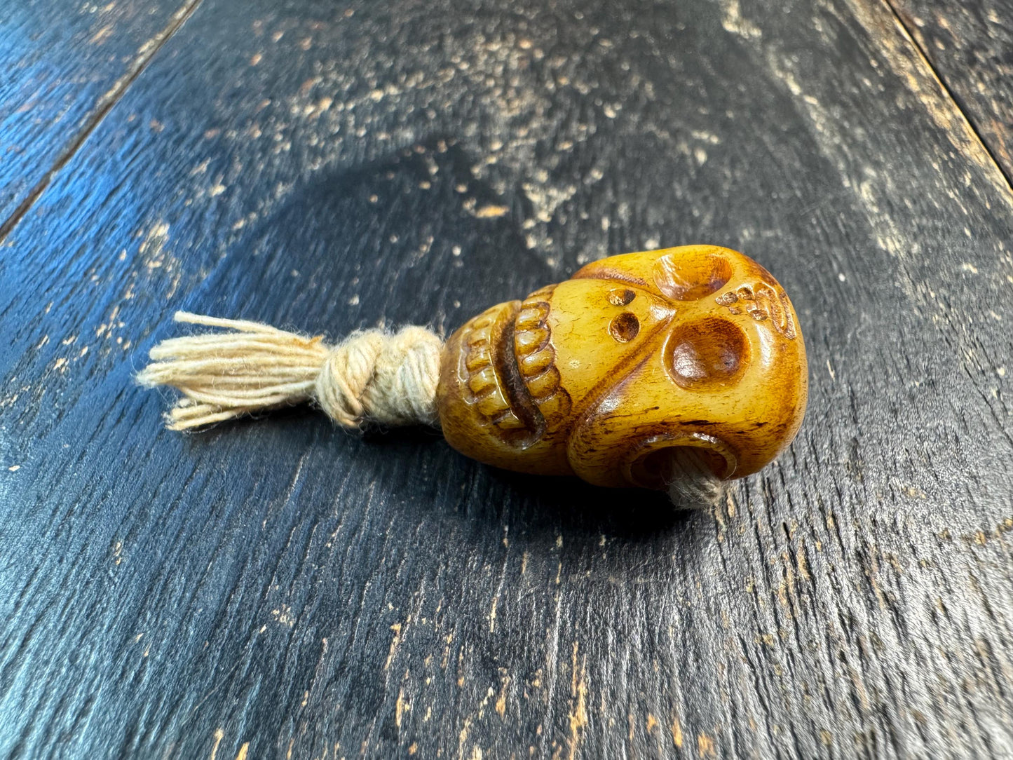 Hand Carved Yak Bone Citipati Skull Guru Bead – Tibetan Style Three Hole Mala Bead, Carved Bone Focal Bead, Meditation Jewelry Making Supply