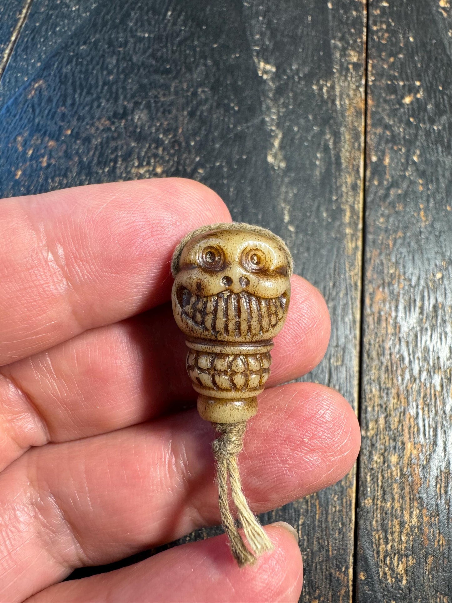 Hand Carved Yak Bone Skull Guru Bead – Tibetan Style Mala Center Bead, Three Hole Bone Guru Bead, Meditation Jewelry Supply, Unique Focal Be