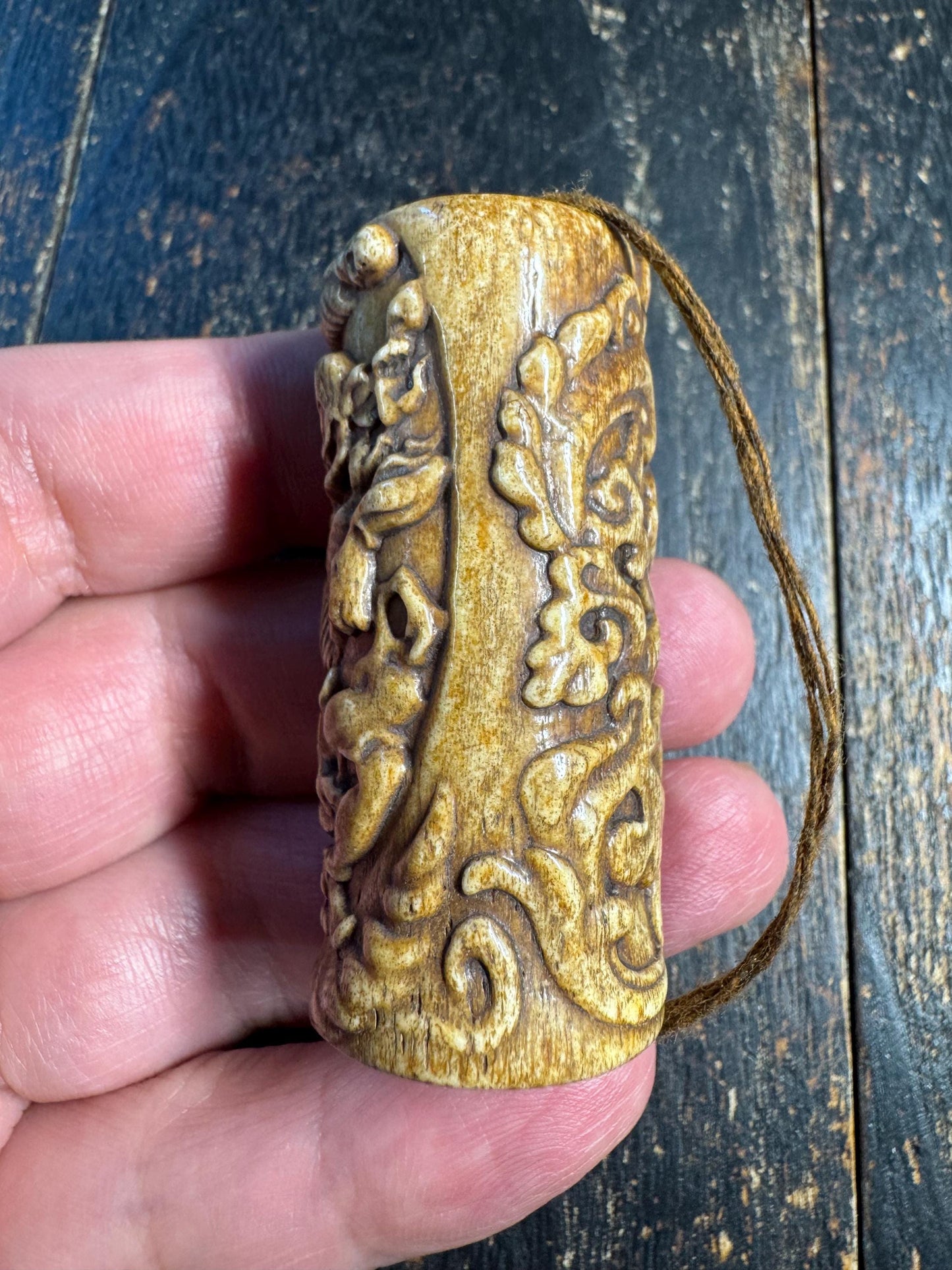 Hand Carved Hollow Yak Bone Citipati Pendant – Tibetan Style Skull Guardian Amulet, Dancing Skeleton Relief, Hollow Bone Container