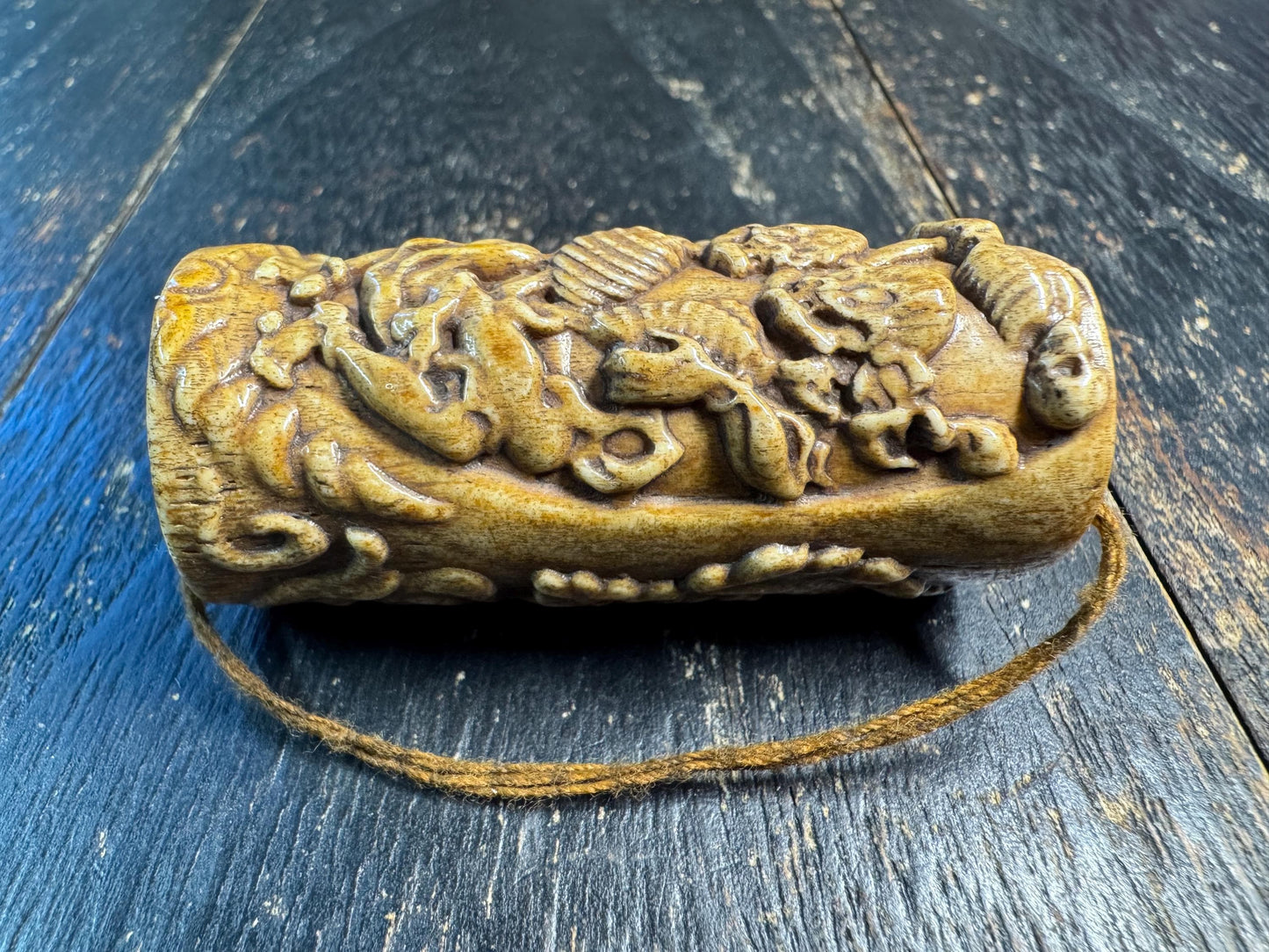 Hand Carved Hollow Yak Bone Citipati Pendant – Tibetan Style Skull Guardian Amulet, Dancing Skeleton Relief, Hollow Bone Container