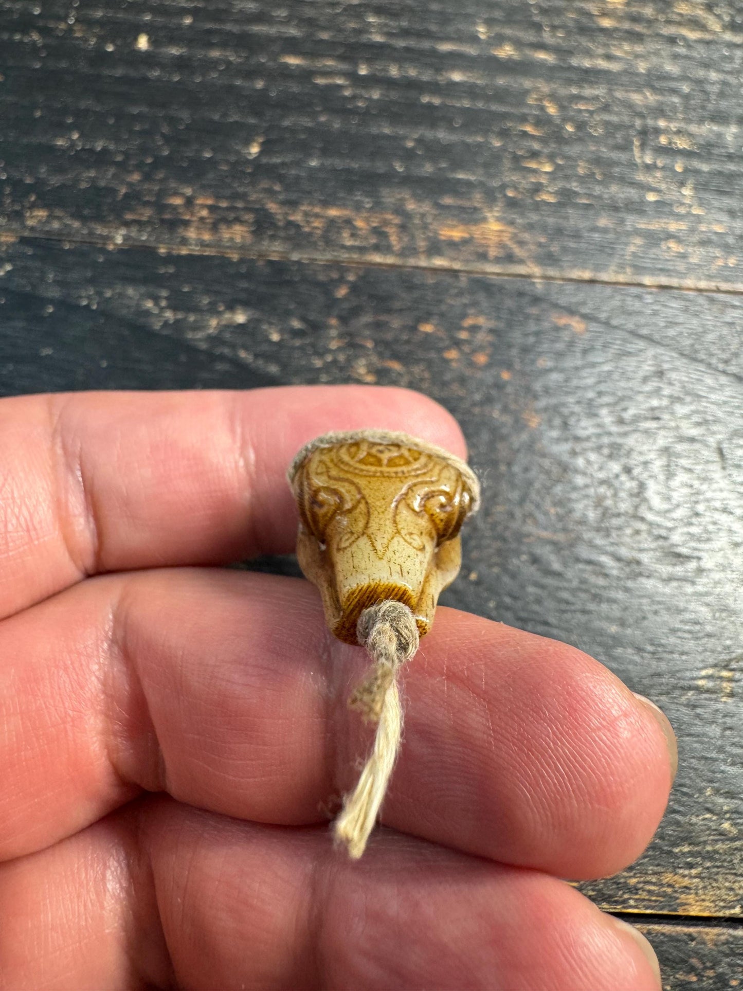 Vintage Yak Bone Treasure Vase Guru Bead • Double Dorje Carving • Tibetan Three Hole Guru Bead • Hand Carved Mala Center Bead